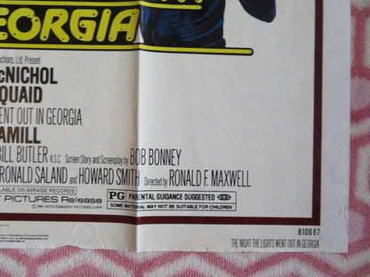 THE NIGHT THE LIGHTS WENT OUT FOR GEORGIAUS ONE SHEET POSTER DENNIS QUAID 1981 Rendezvous Cinema Movie posters