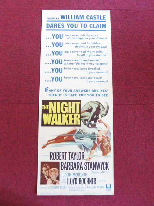 THE NIGHT WALKER US INSERT (14"x 36") POSTER ROBERT TAYLOR BARBARA STANWYCK 1965 Rendezvous Cinema Movie posters