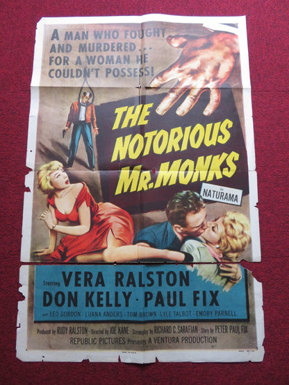 THE NOTORIOUS MR MONKS FOLDED US ONE SHEET POSTER VERA RALSTON DON KELLY 1958 Rendezvous Cinema Movie posters
