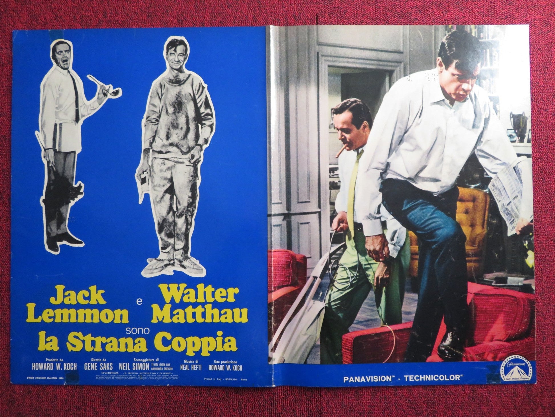 THE ODD COUPLE - A ITALIAN FOTOBUSTA POSTER JACK LEMMON WALTER MATTHAU 1968 Rendezvous Cinema Movie posters