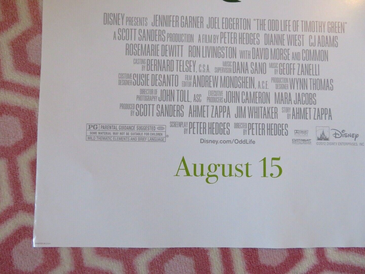THE ODD LIFE WITH TIMOTHY GREEN US ONE SHEET ROLLED POSTER DISNEY J GARNEr 2012 Movie posters