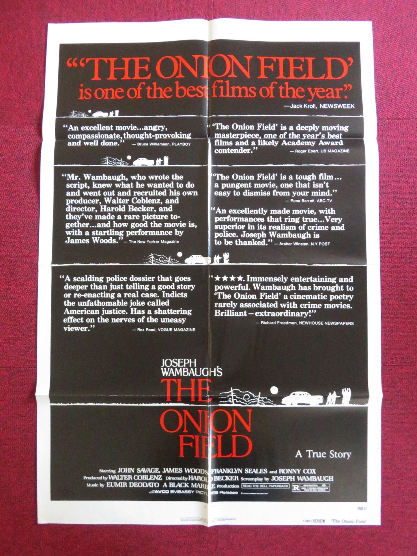 THE ONION FIELD - REVIEW FOLDED US ONE SHEET POSTER JOHN SAVAGE JAMES WOODS 1979 Rendezvous Cinema Movie posters
