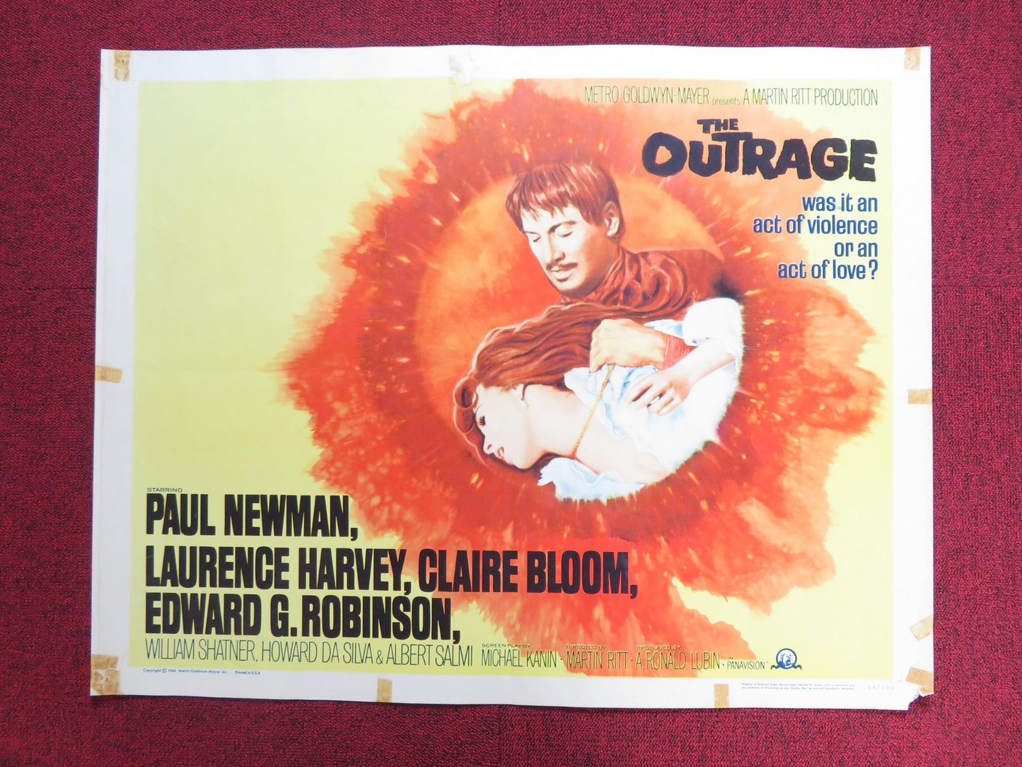 THE OUTRAGE US HALF SHEET (22"x 28") POSTER PAUL NEWMAN LAURENCE HARVEY 1964 Rendezvous Cinema Movie posters