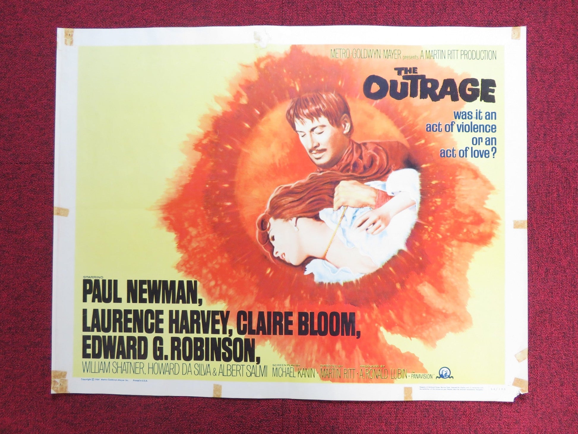 THE OUTRAGE US HALF SHEET (22"x 28") POSTER PAUL NEWMAN LAURENCE HARVEY 1964 Rendezvous Cinema Movie posters