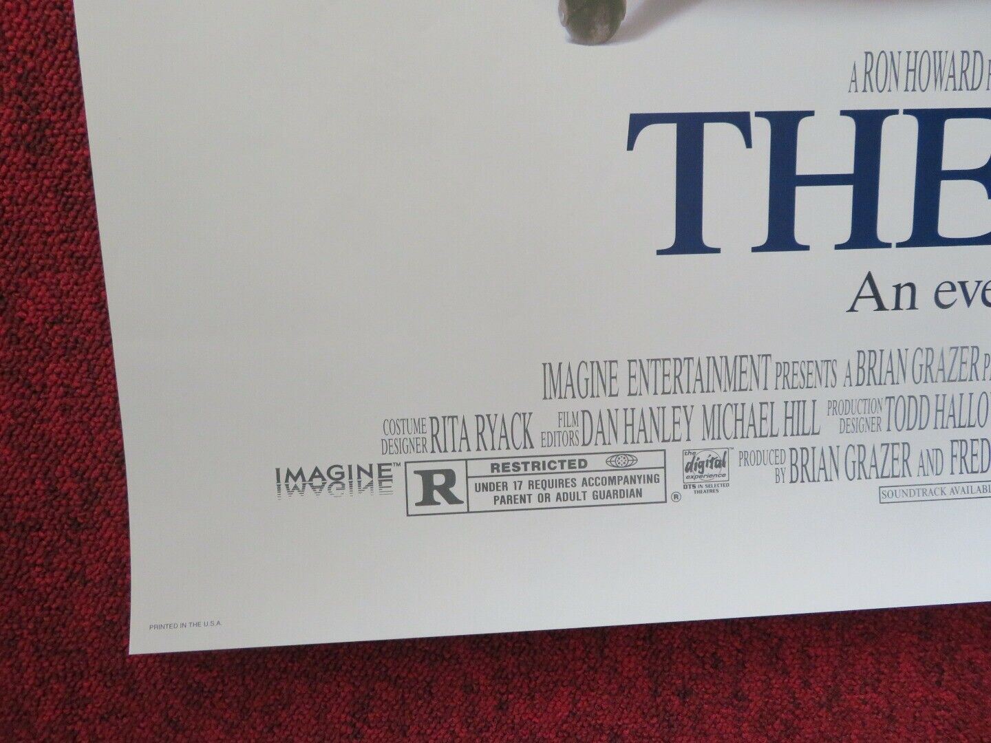 THE PAPER US ONE SHEET ROLLED POSTER MICHAEL KEATON GLENN CLOSE 1994 Movie posters