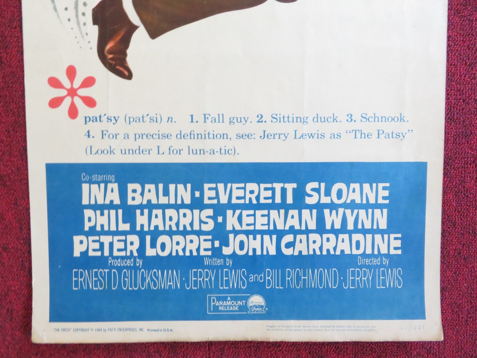 THE PATSY US INSERT (14"x 36") POSTER JERRY LEWIS INA BALIN 1964 Rendezvous Cinema Movie posters