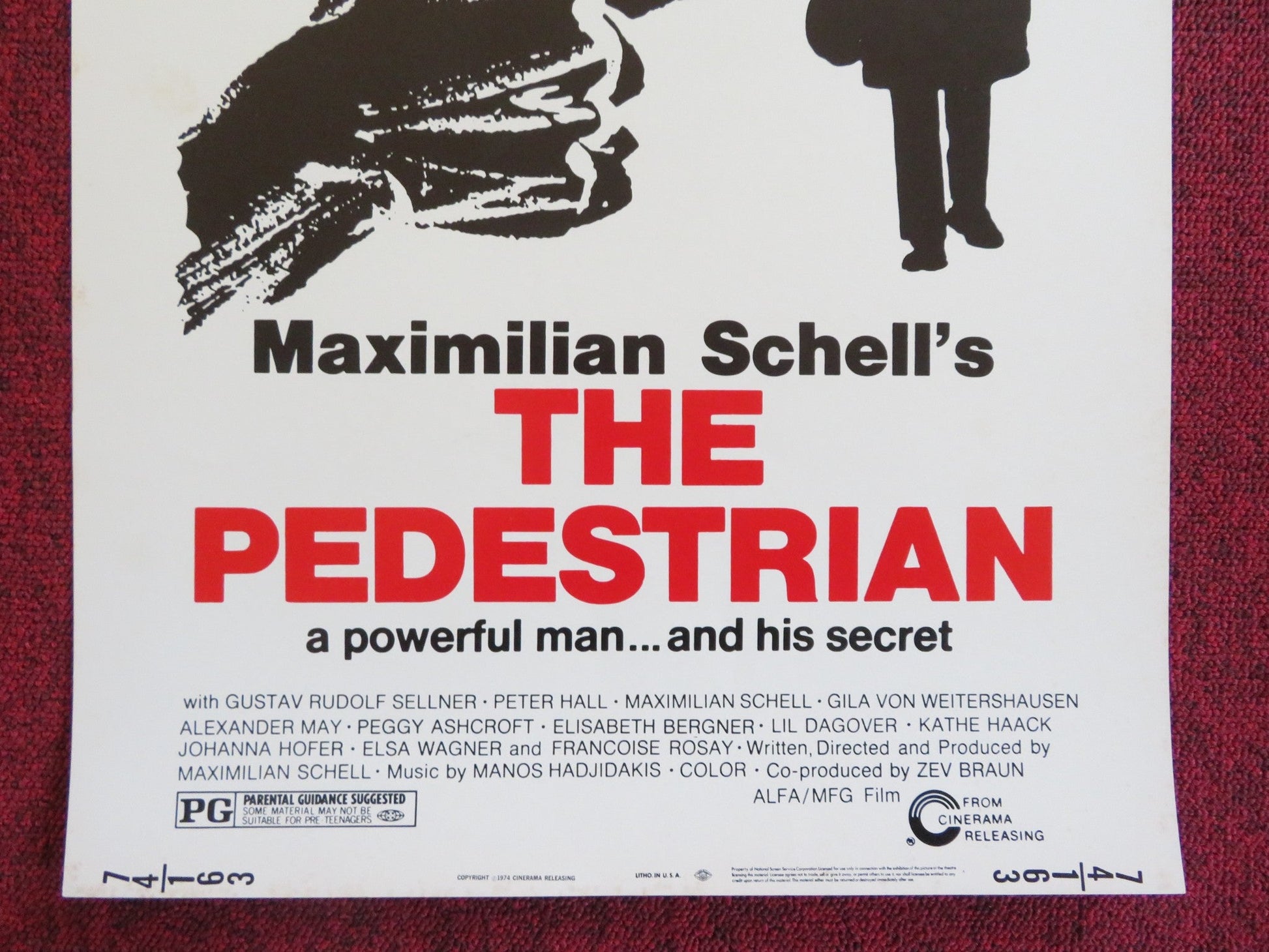 THE PEDESTRIAN US INSERT (14"x 36") POSTER GUSTAV RUDOLF SELLNER PETER HALL 1974 Rendezvous Cinema Movie posters