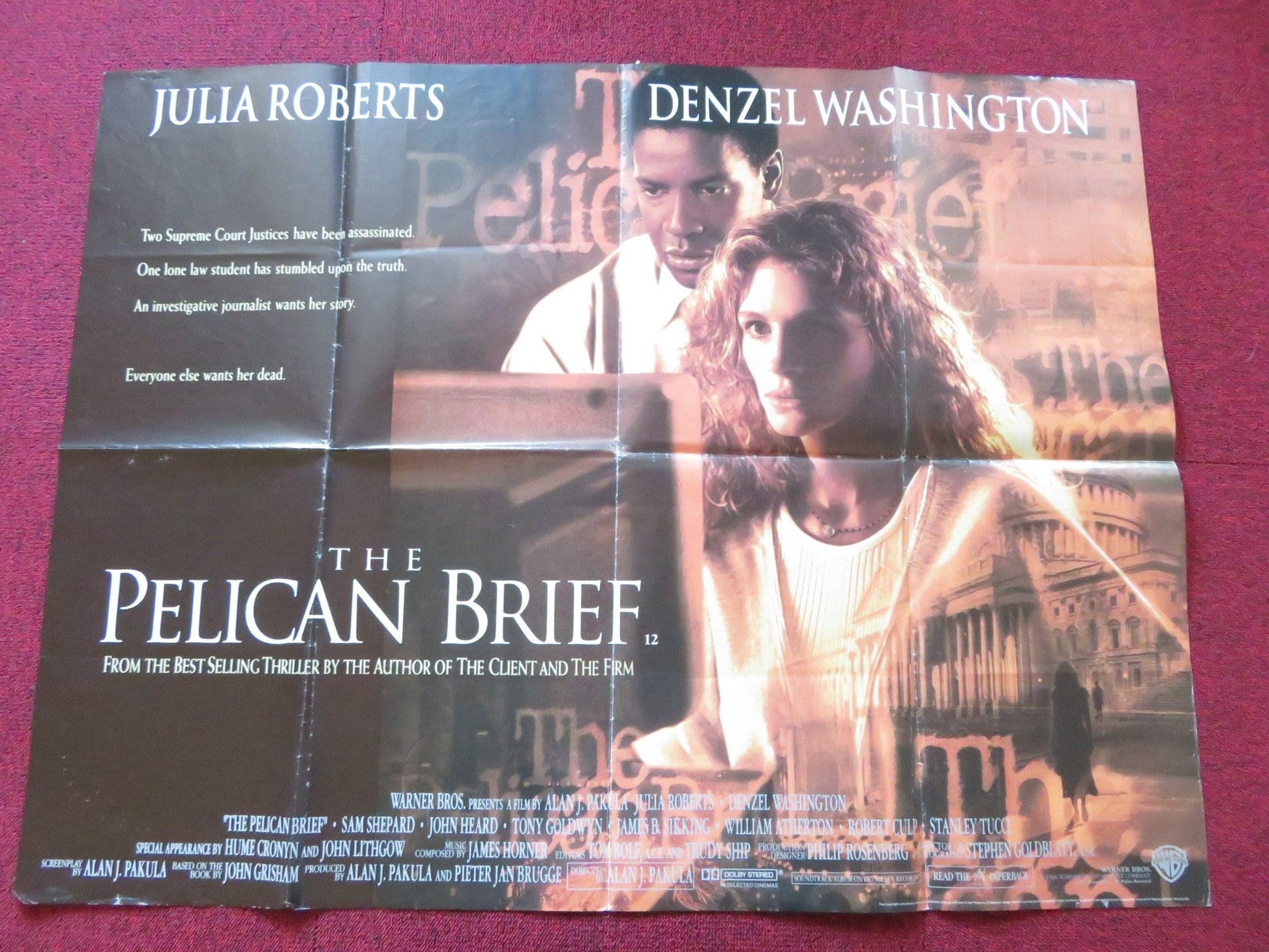THE PELICAN BRIEF QUAD POSTER FOLDED JULIA ROBERTS DENZEL WASHINGTON 1994 Rendezvous Cinema Movie posters