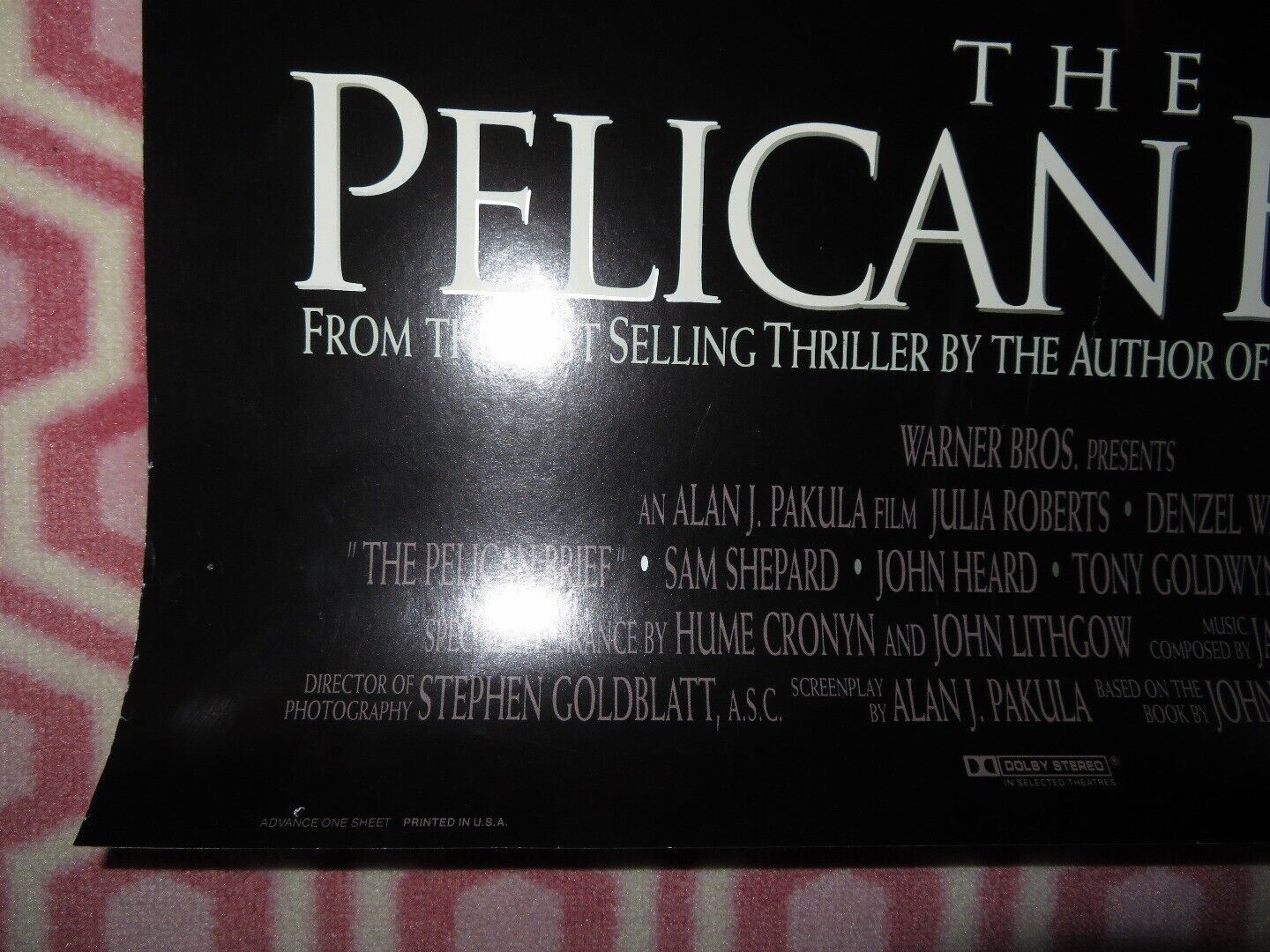 THE PELICAN BRIEF US ONE SHEET ROLLED POSTER JULIA ROBERTS DENZEL WASHINGTON '93 Movie posters