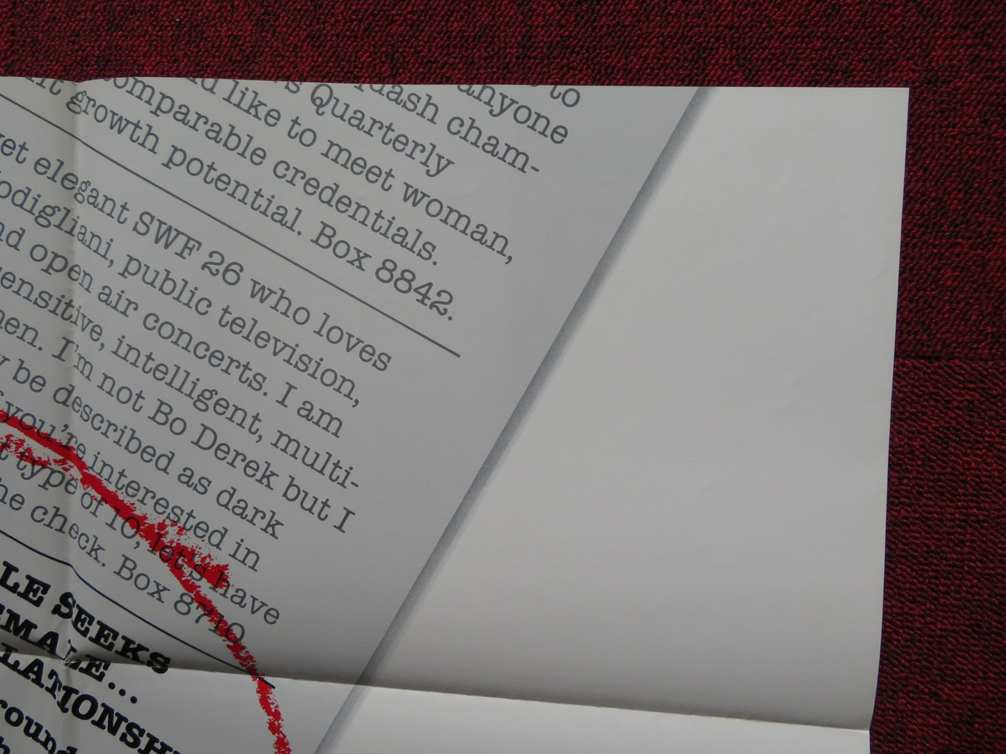 THE PERSONALS FOLDED US ONE SHEET POSTER BILL SCHOPPERT 1982 Rendezvous Cinema Movie posters