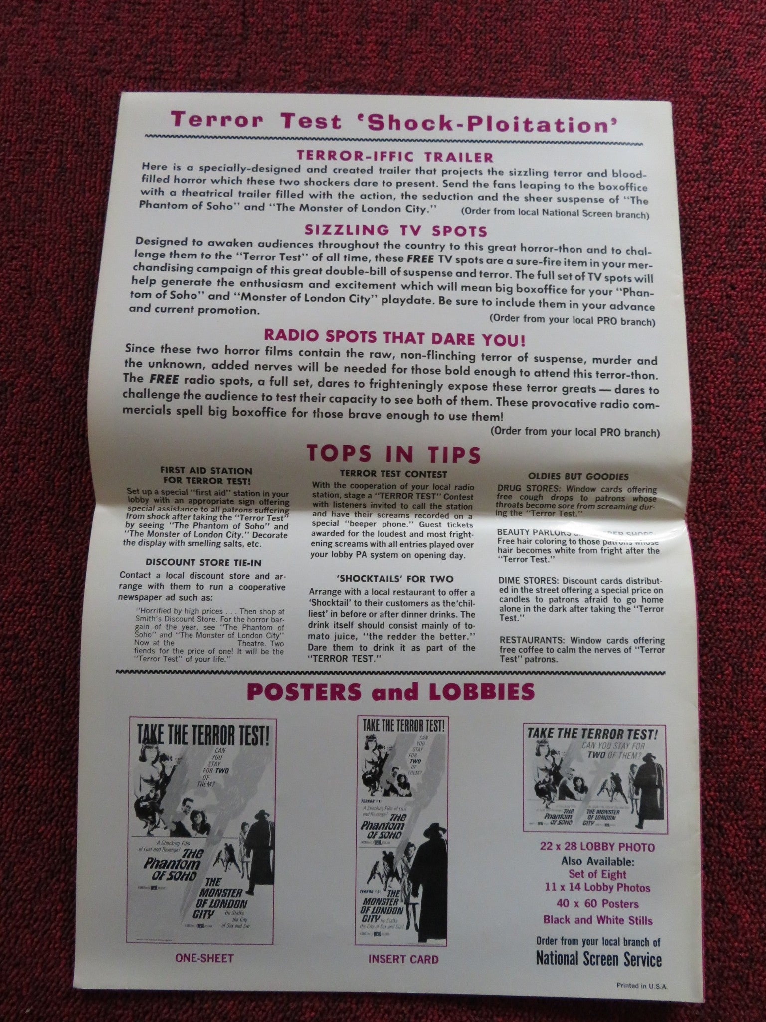 THE PHANTOM OF SOHO / THE MONSTER OF LONDON CITY US PRESSBOOK UNCUT 1967 Rendezvous Cinema Movie posters