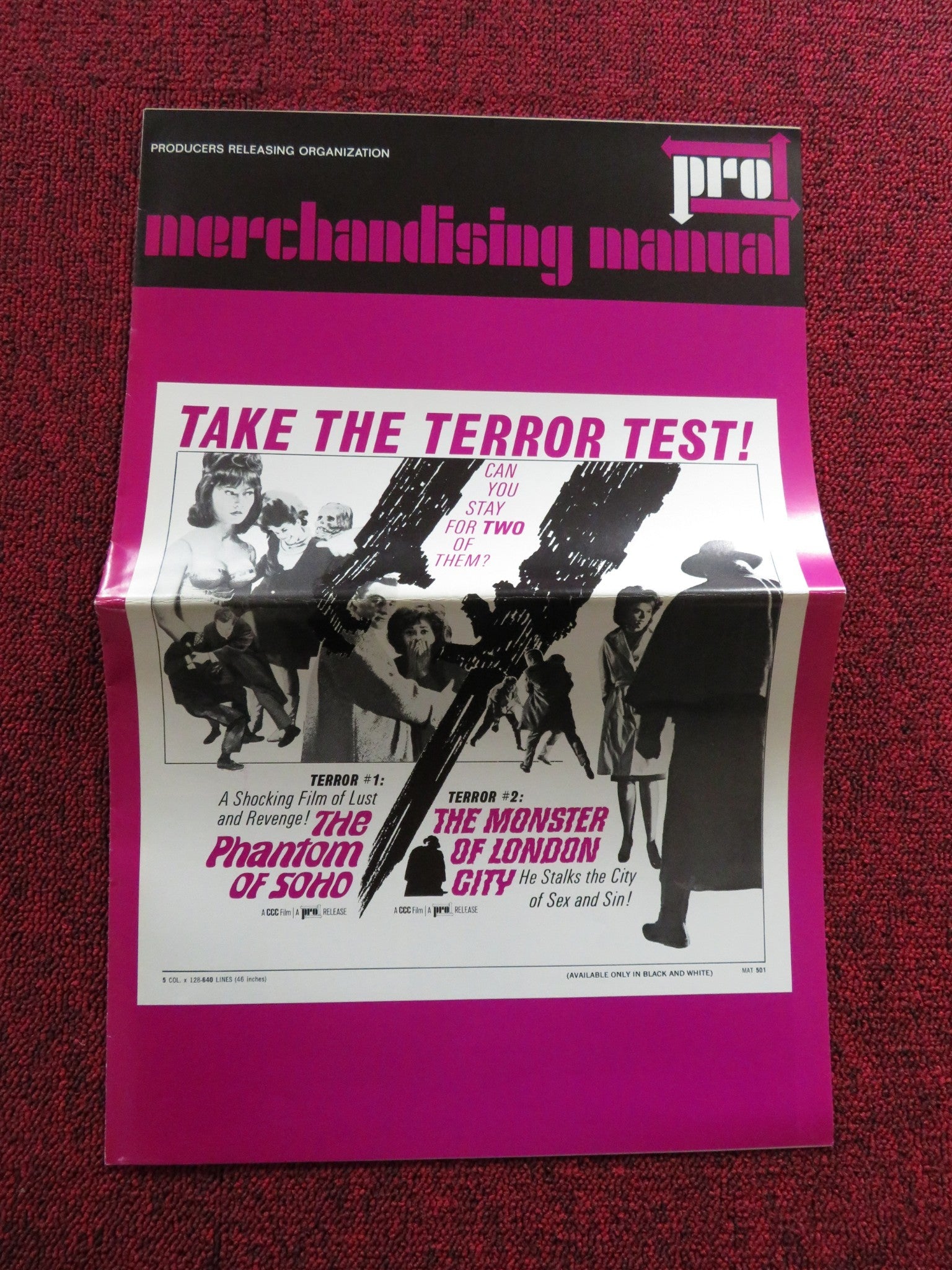 THE PHANTOM OF SOHO / THE MONSTER OF LONDON CITY US PRESSBOOK UNCUT 1967 Rendezvous Cinema Movie posters
