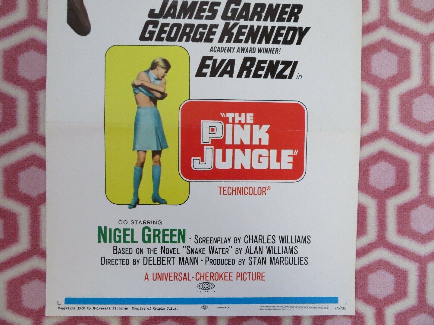 THE PINK JUNGLE US INSERT (14"x 36") POSTER JAMES GARNER GEORGE KENNEDY 1968 Movie posters