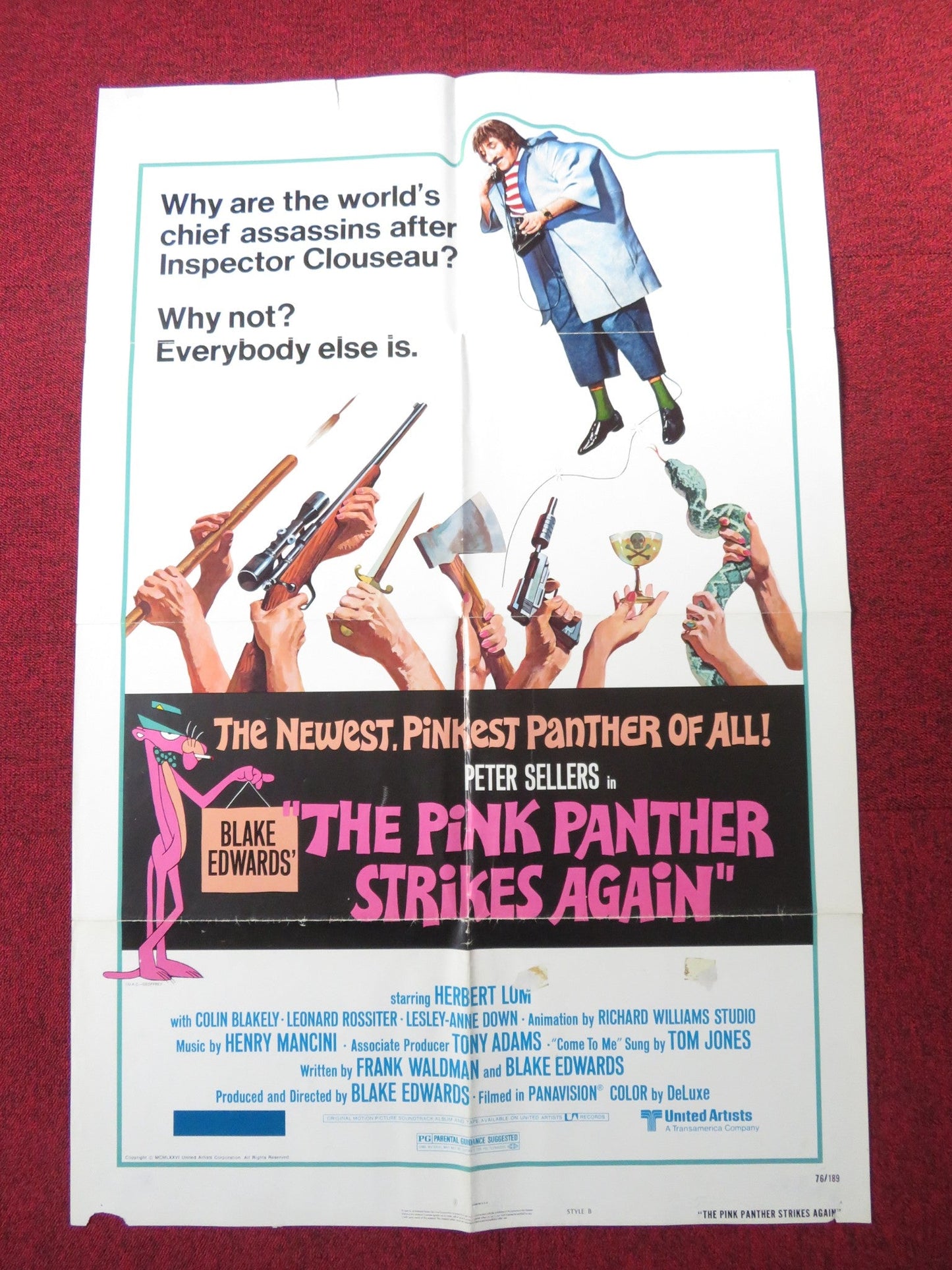 THE PINK PANTHER STRIKES AGAIN FOLDED US ONE SHEET POSTER PETER SELLERS 1976 Rendezvous Cinema Movie posters