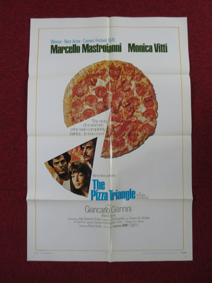 THE PIZZA TRIANGLE FOLDED US ONE SHEET POSTER MARCELLO MASTROIANNI M. VITTI 1970 Rendezvous Cinema Movie posters