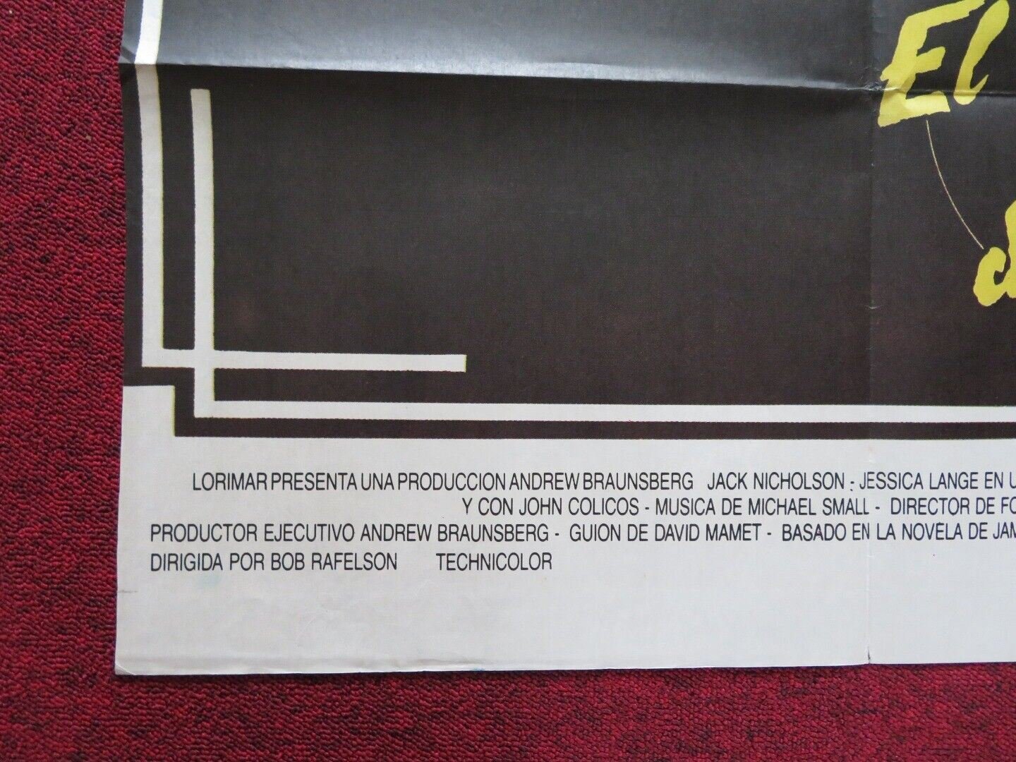THE POSTMAN ALWAYS RINGS TWICE FOLDED ARGENTINA ONE SHEET POSTER JACK NICHOLSON - Rendezvous Cinema