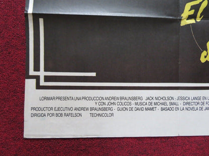 THE POSTMAN ALWAYS RINGS TWICE FOLDED ARGENTINA ONE SHEET POSTER JACK NICHOLSON - Rendezvous Cinema