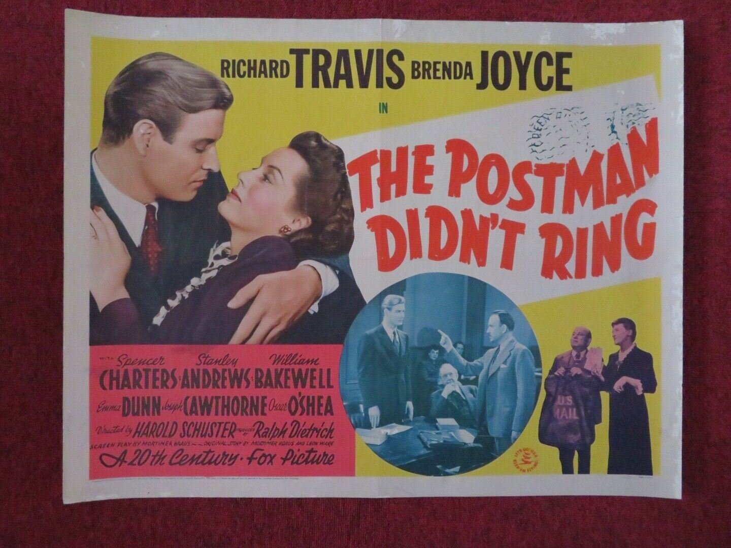 THE POSTMAN DIDN'T RING US HALF SHEET (22"x 28") POSTER RICHARD TRAVIS 1942 Movie posters