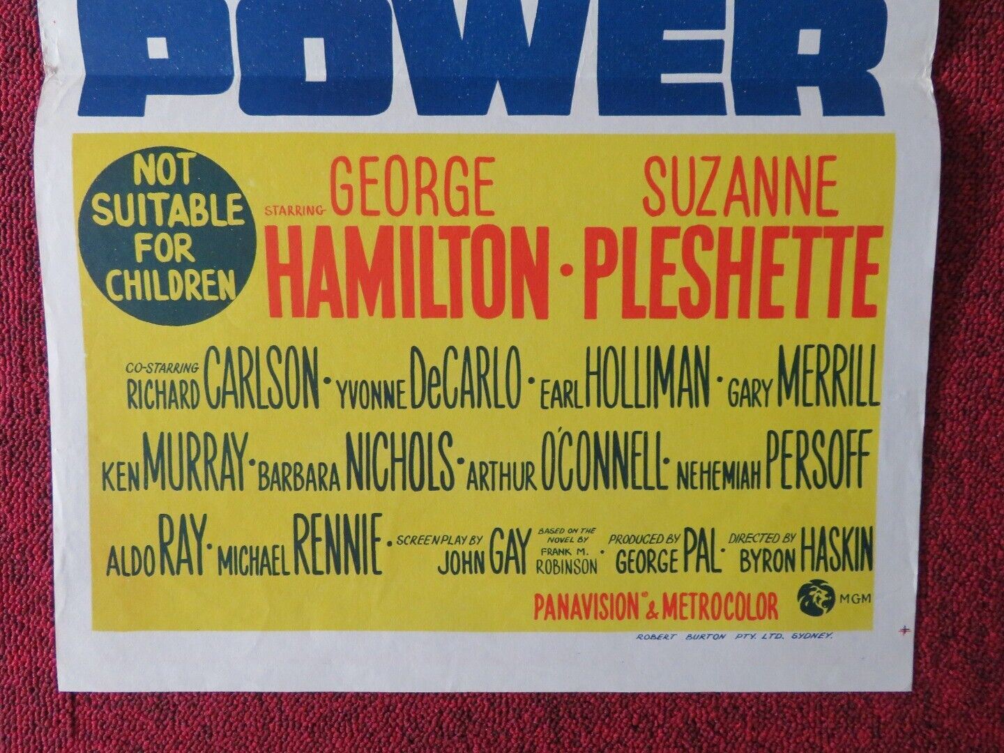 THE POWER FOLDED AUSTRALIAN DAYBILL POSTER GEORGE HAMILTON SUZANNE PLESHETTE '68 Movie posters
