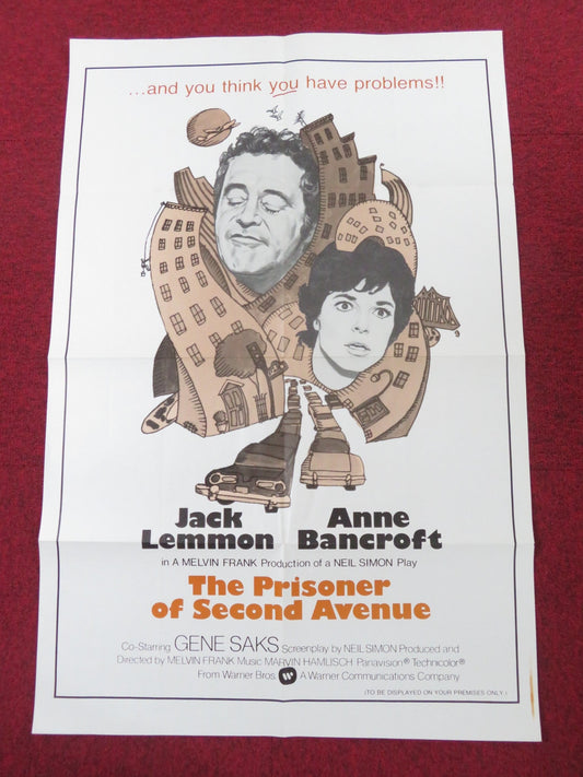 THE PRISONER OF SECOND AVENUE FOLDED US ONE SHEET POSTER JACK LEMMON 1975 Rendezvous Cinema Movie posters