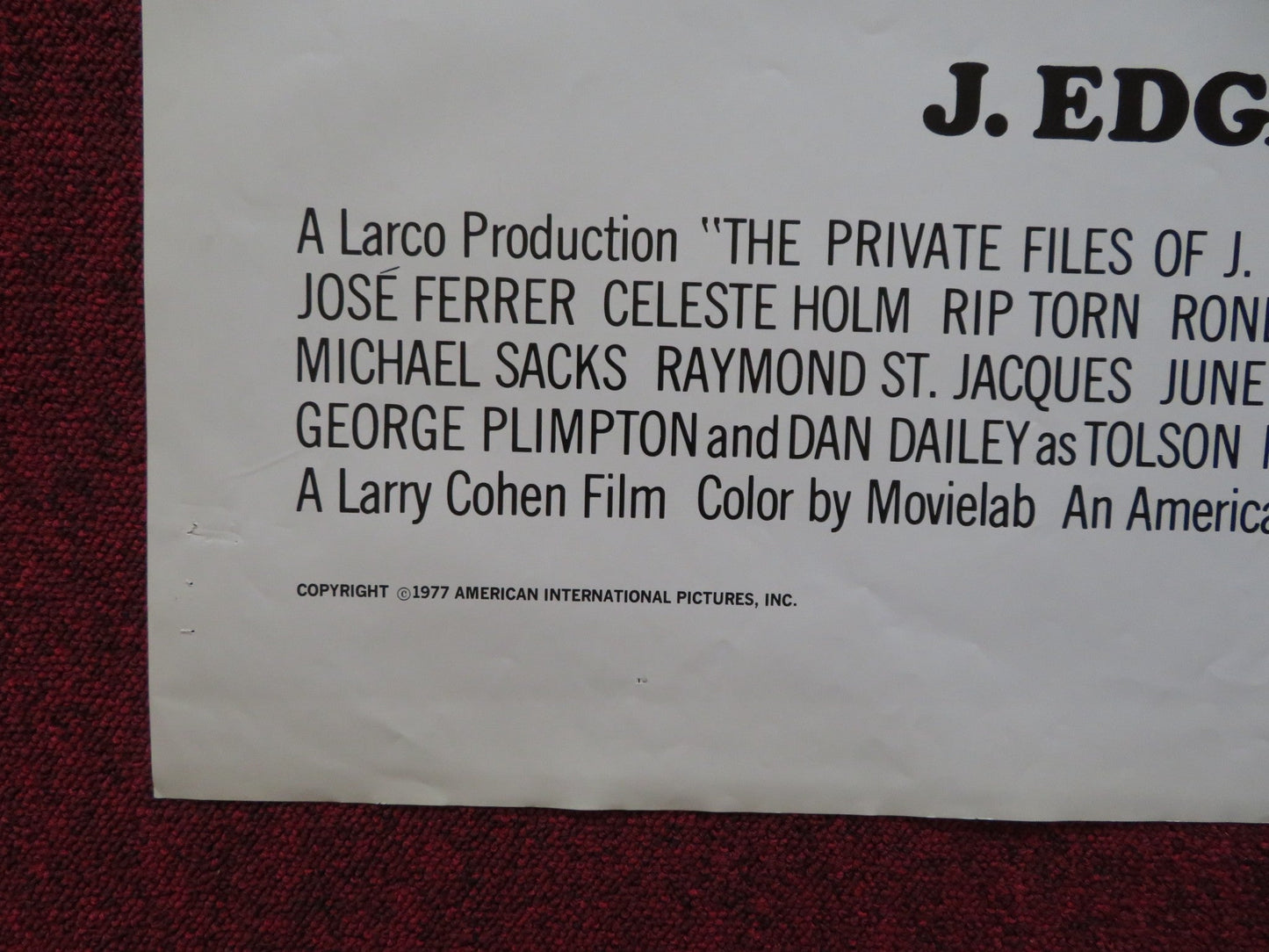THE PRIVATE FILES OF J. EDGAR HOOVER FOLDED US ONE SHEET POSTER B. CRAWFORD 1977 Rendezvous Cinema Movie posters