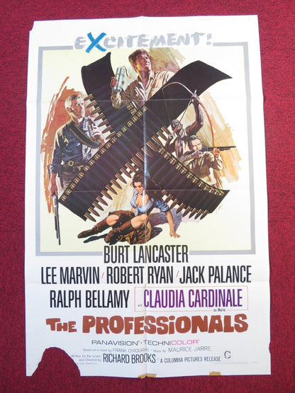 THE PROFESSIONALS FOLDED US ONE SHEET POSTER BURT LANCASTER LEE MARVIN 1966 Rendezvous Cinema Movie posters
