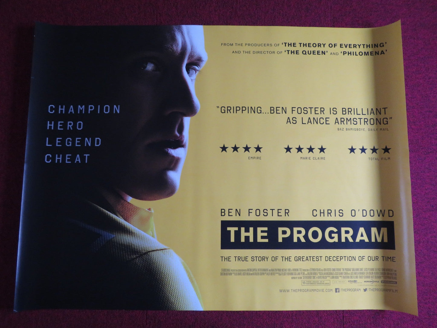 THE PROGRAM UK QUAD (30"x 40") ROLLED POSTER BEN FOSTER CHRIS O'DOWD 2015 Rendezvous Cinema Movie posters