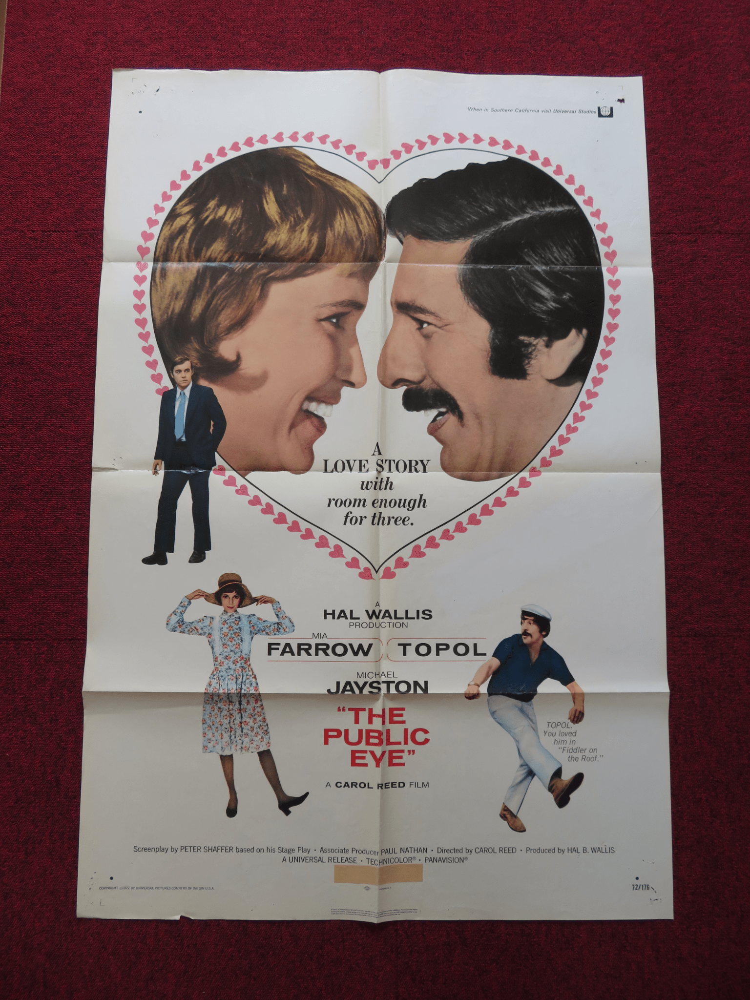 THE PUBLIC EYE FOLDED US ONE SHEET POSTER MIA FARROW TOPOL MICHAEL JAYSTON 1972 Rendezvous Cinema Movie posters