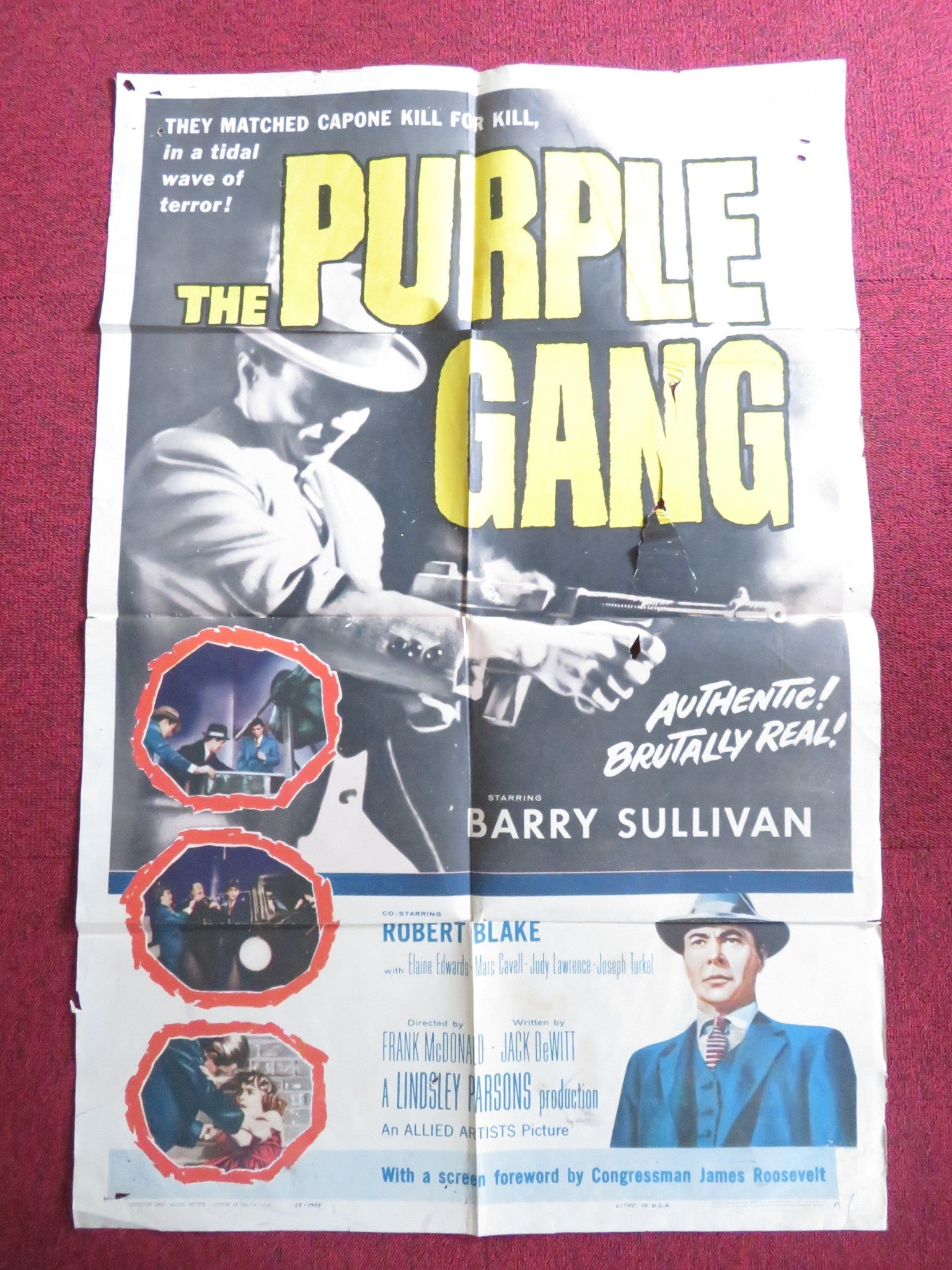 THE PURPLE GANG FOLDED US ONE SHEET POSTER BARRY SULLIVAN ROBERT BLAKE 1959 Rendezvous Cinema Movie posters