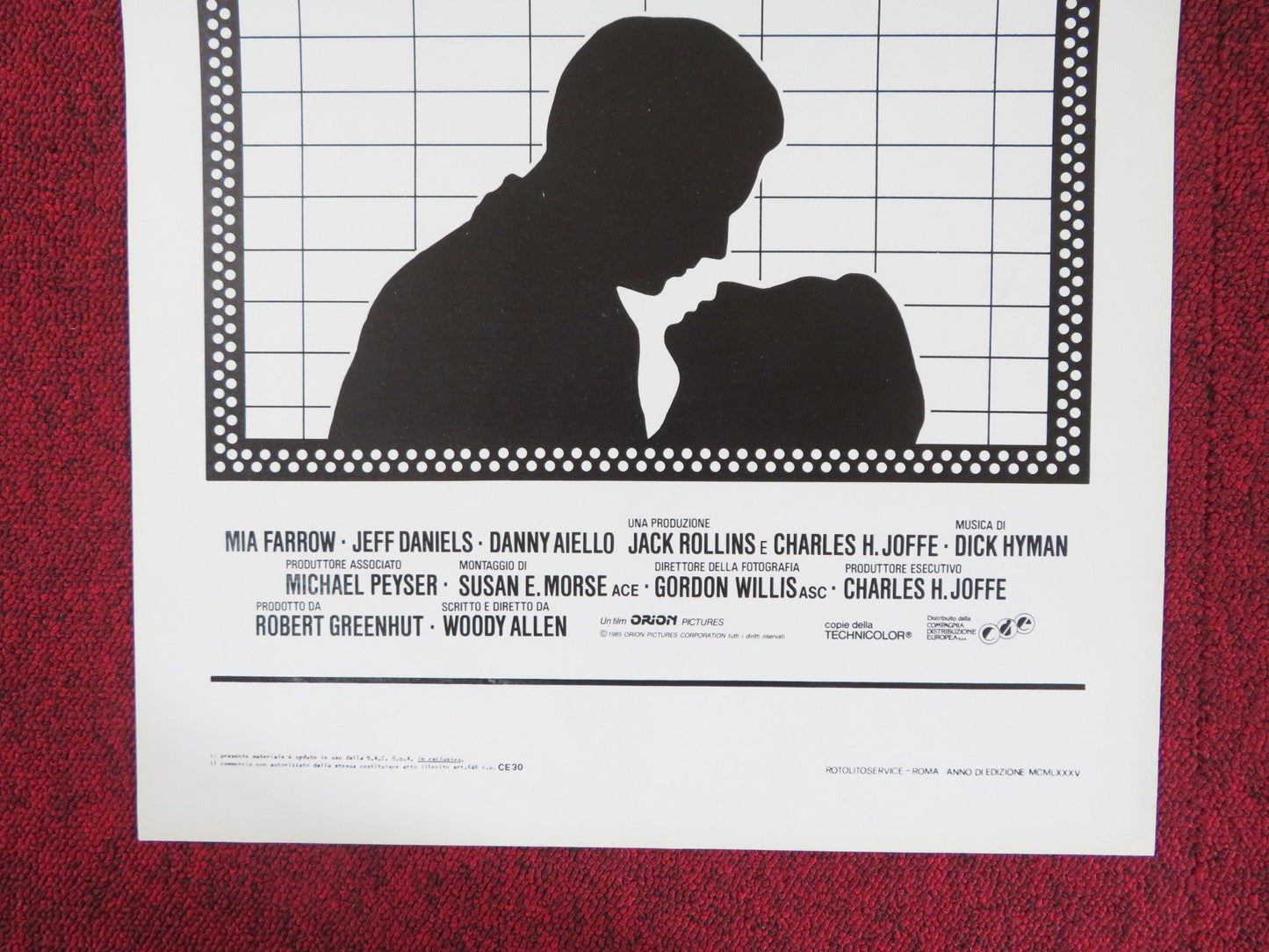 THE PURPLE ROSE OF CAIRO ITALIAN LOCANDINA POSTER MIA FARROW JEFF DANIELS 1985 Rendezvous Cinema Movie posters