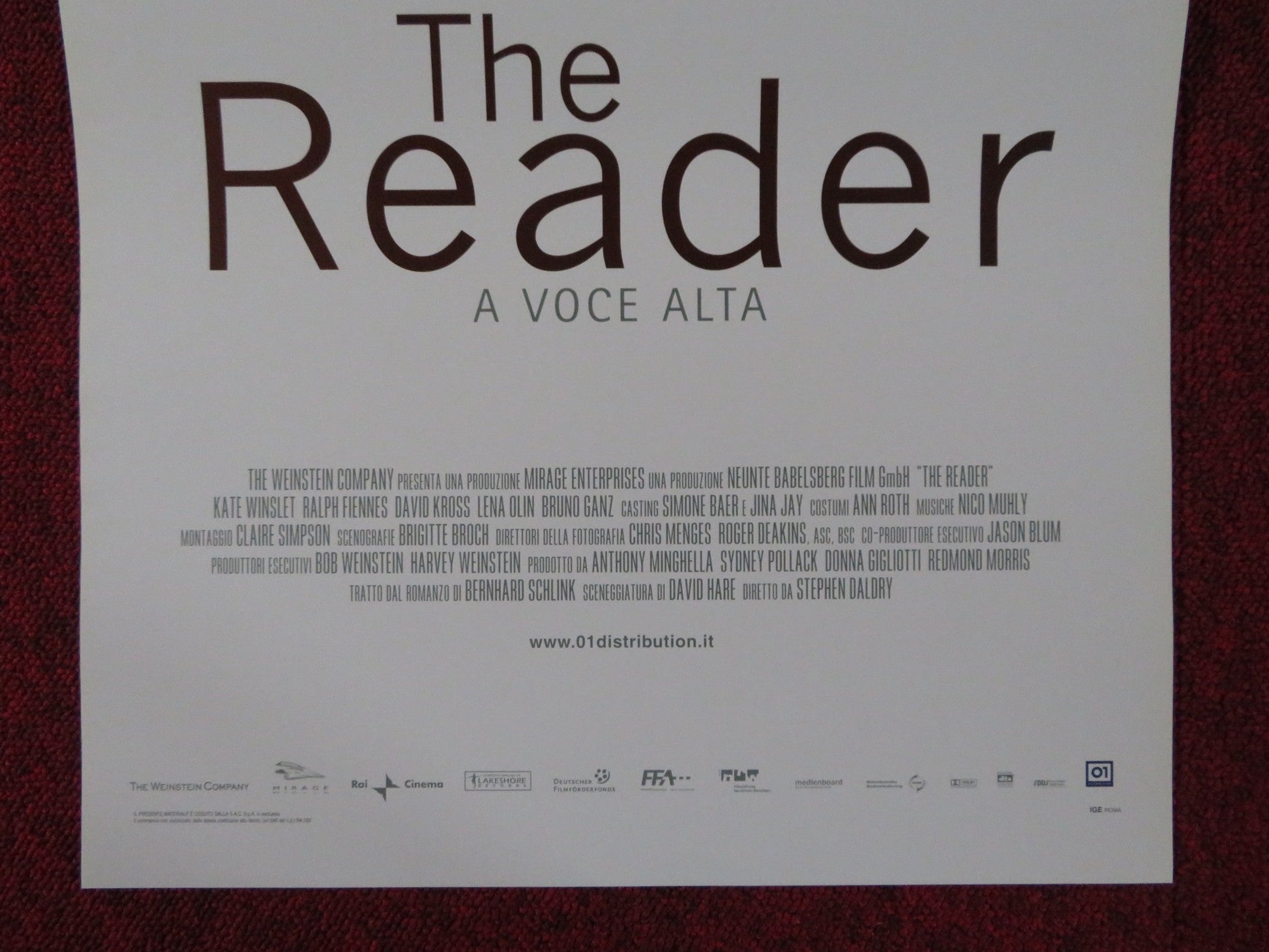 THE READER ITALIAN LOCANDINA POSTER KATE WINSLET RALPH FIENNES 2008 Rendezvous Cinema Movie posters