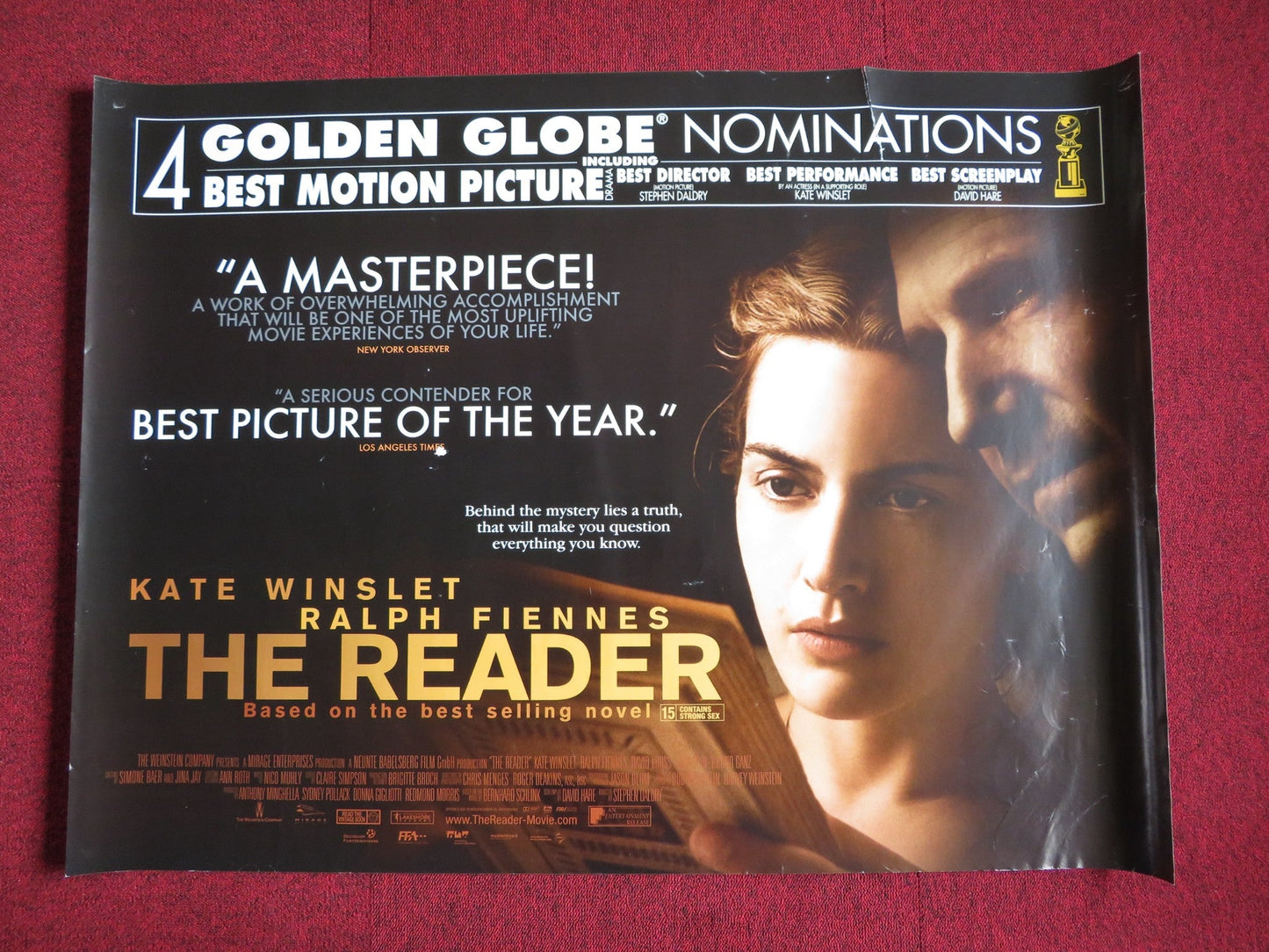 THE READER UK QUAD (30"x 40") ROLLED POSTER RALPH FIENNES KATE WINSLET 2008 Rendezvous Cinema Movie posters