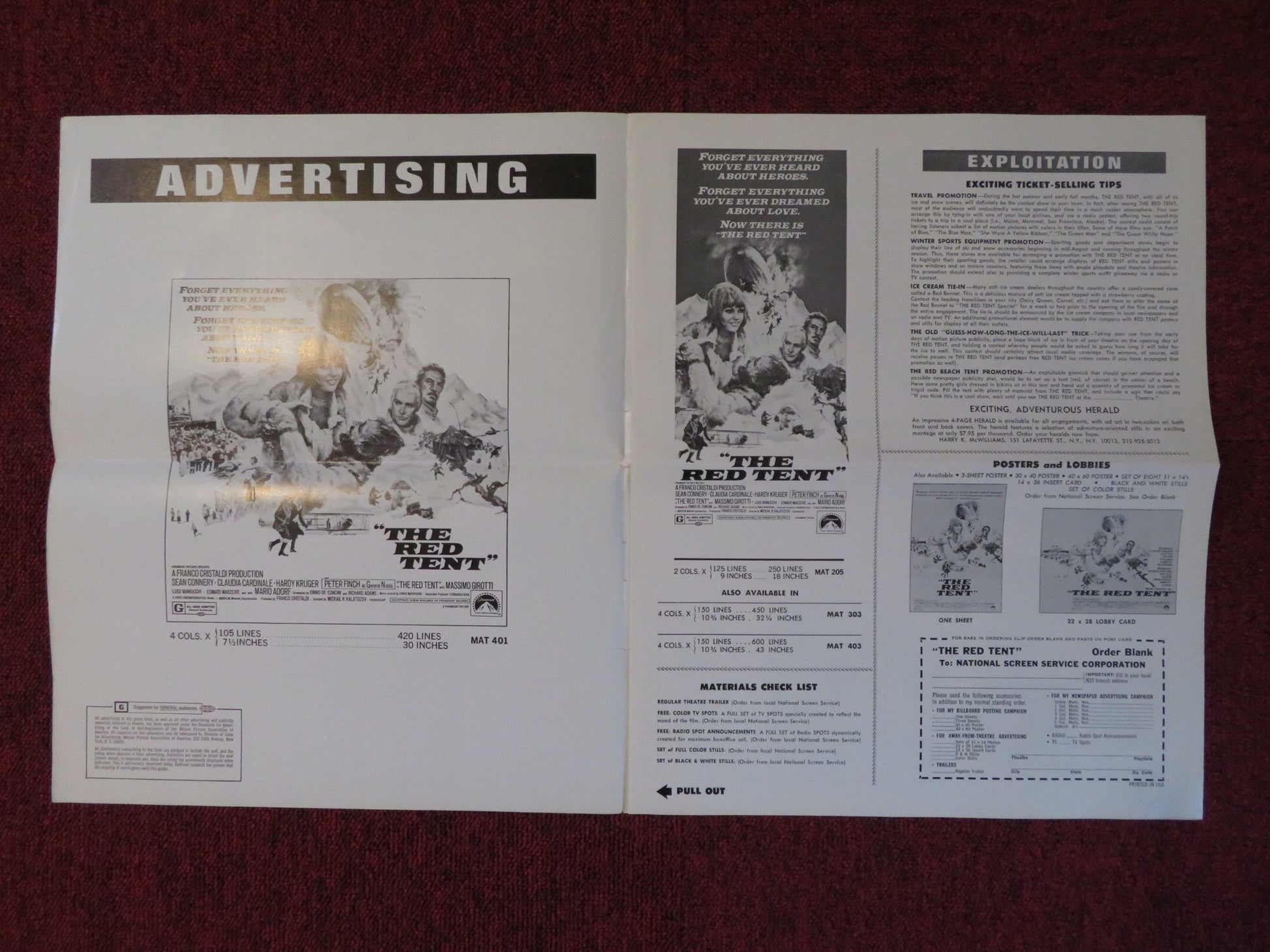 THE RED TENT UNCUT PARAMOUNT FOLDED PRESS BOOK SEAN CONNERY PETER FINCH 1969 Rendezvous Cinema Movie posters