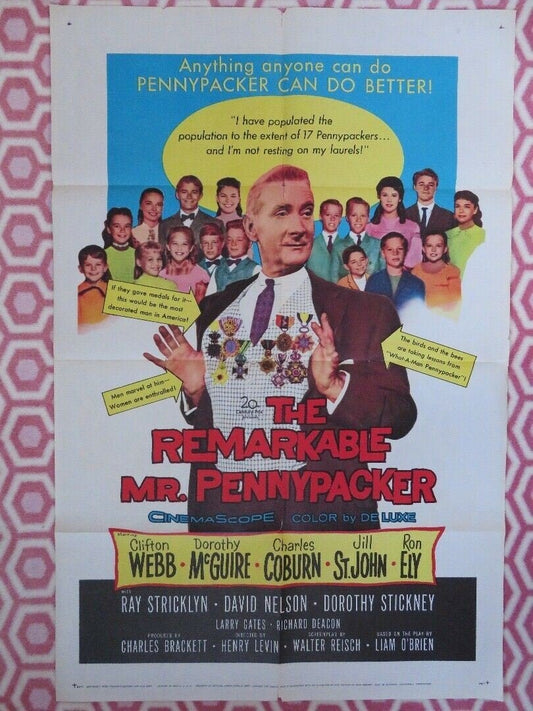 THE REMARKABLE MR. PENNYPACKER US ONE SHEET POSTER CLIFTON WEBB 1958 Movie posters