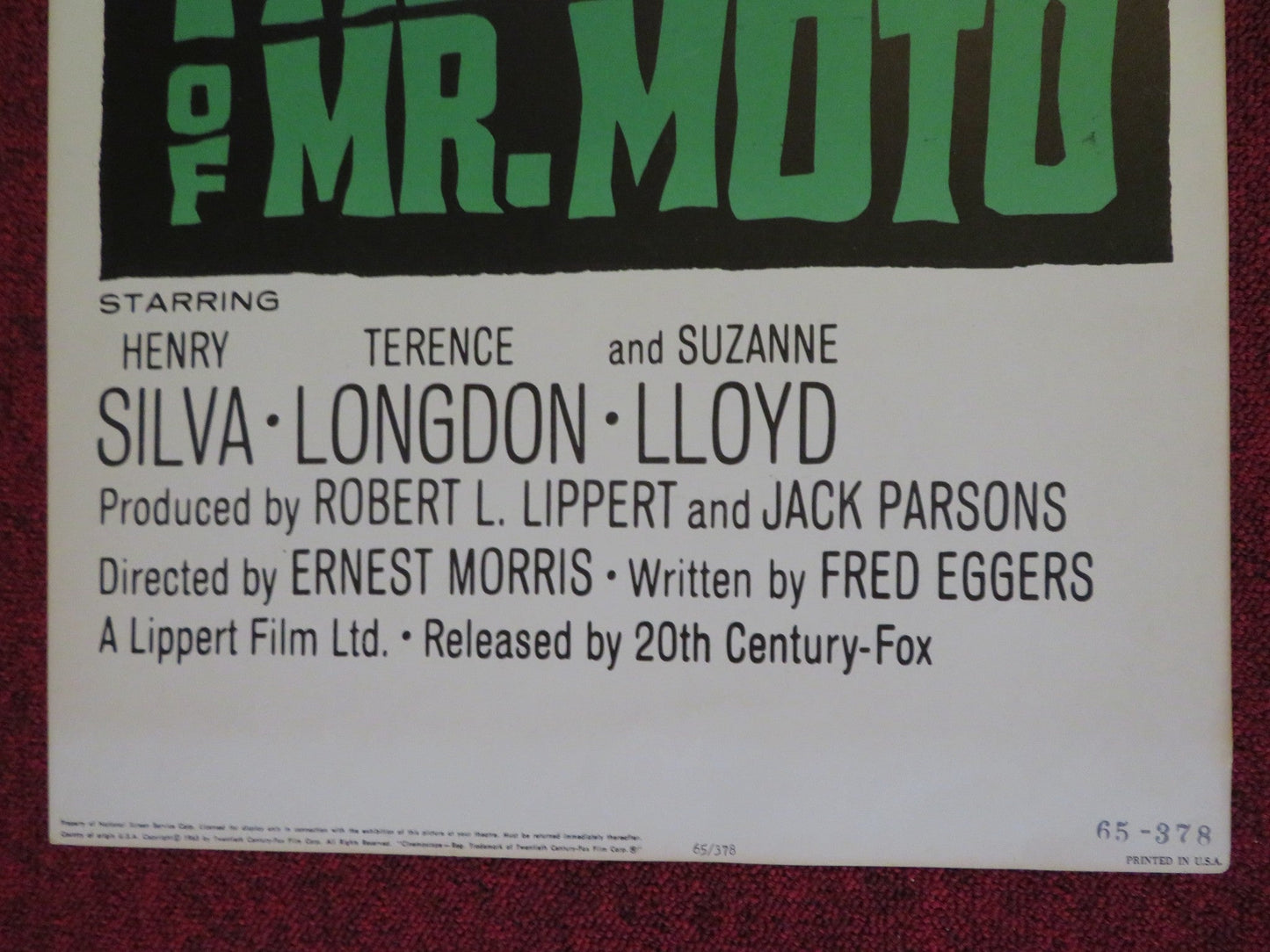 THE RETURN OF MR. MOTO US INSERT (14"x 36") POSTER HENRY SILVA T. LONGDON 1965 Rendezvous Cinema Movie posters