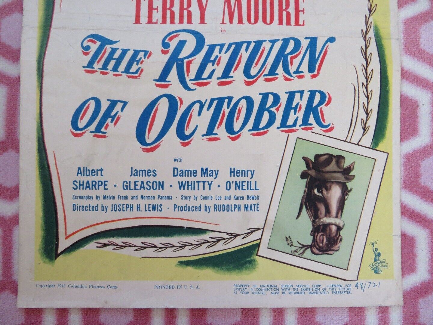 THE RETURN OF OCTOBER US INSERT (14"x 36") POSTER GLENN FORD TERRY MOORE 1948 Rendezvous Cinema Movie posters