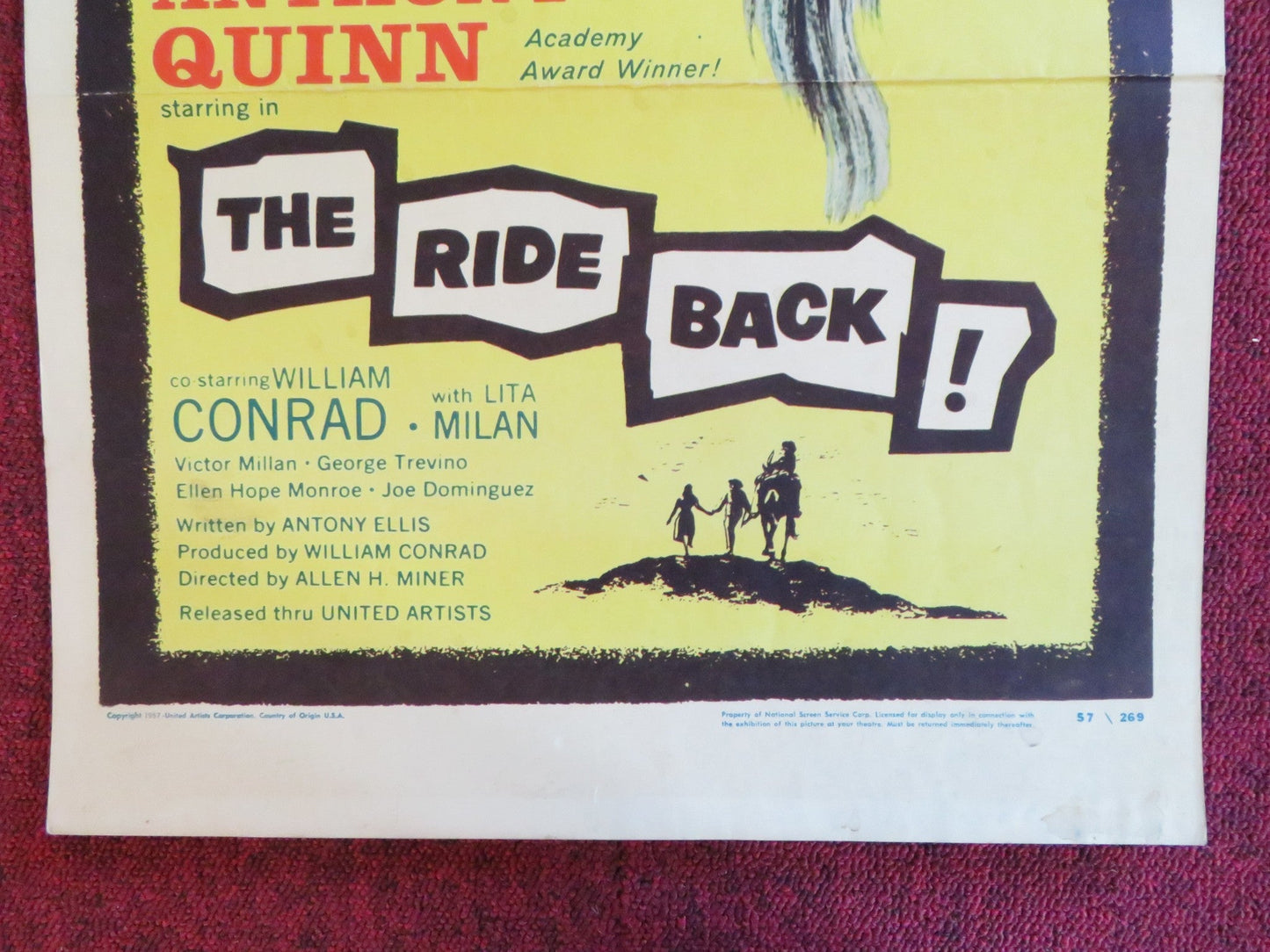 THE RIDE BACK US INSERT (14"x 36") POSTER ANTHONY QUINN WILLIAM CONRAD 1957 Rendezvous Cinema Movie posters