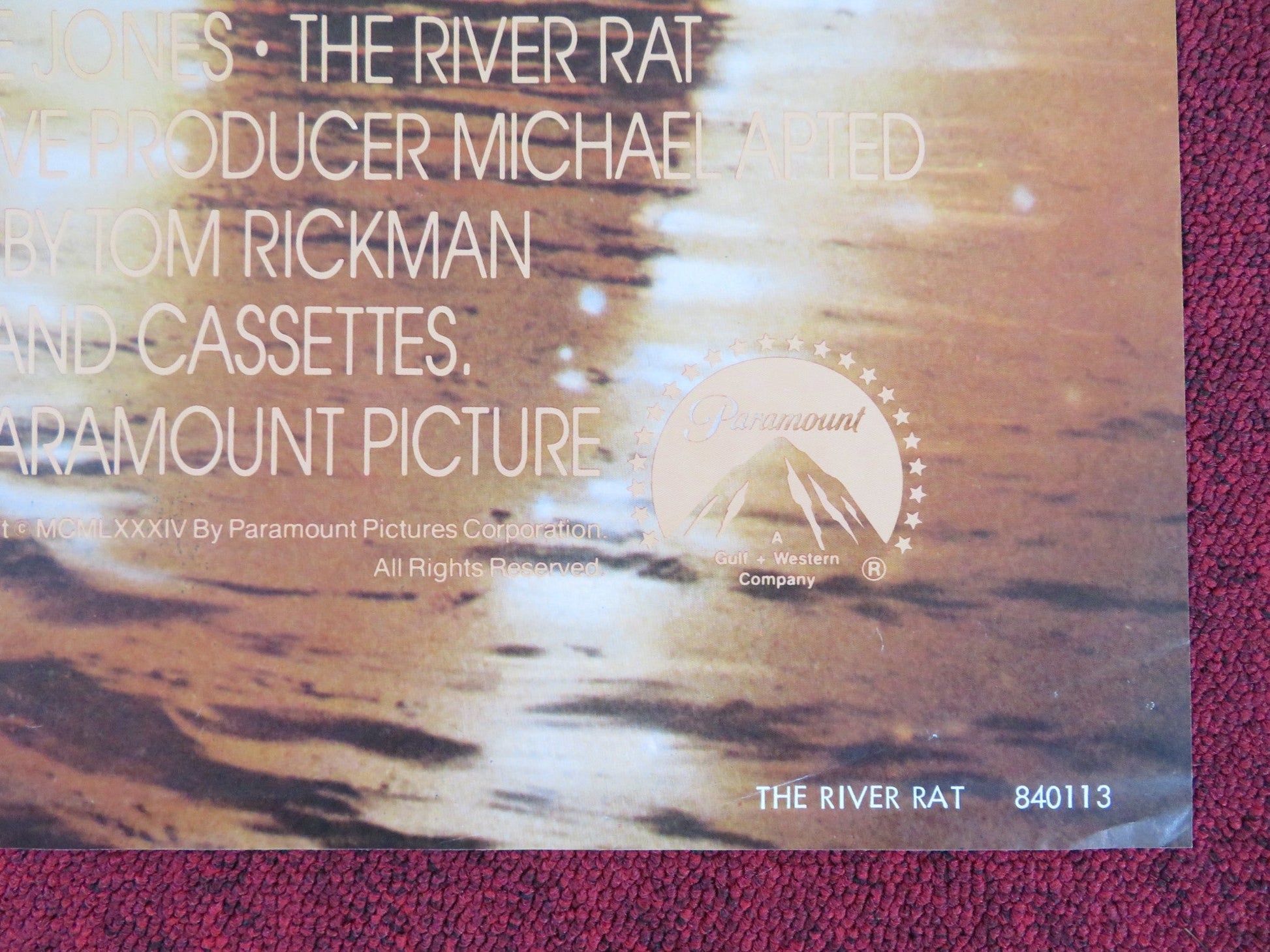 THE RIVER RAT FOLDED US ONE SHEET POSTER TOMMY LEE JONES MARTHA PLIMPTON 1984 Rendezvous Cinema Movie posters