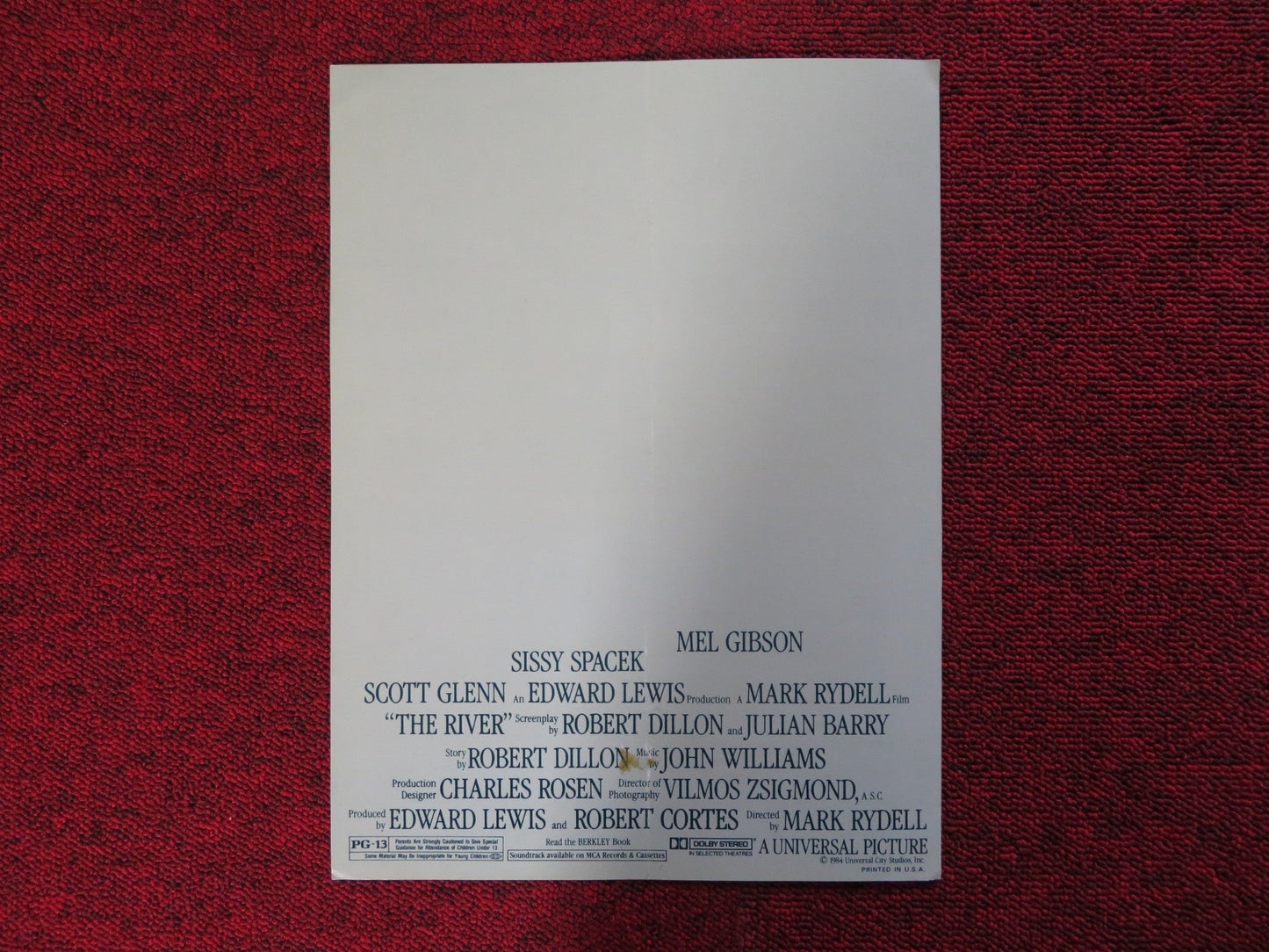 THE RIVER US SCREENING PROGRAM SISSY SPACEK MEL GIBSON 1984 Rendezvous Cinema Movie posters