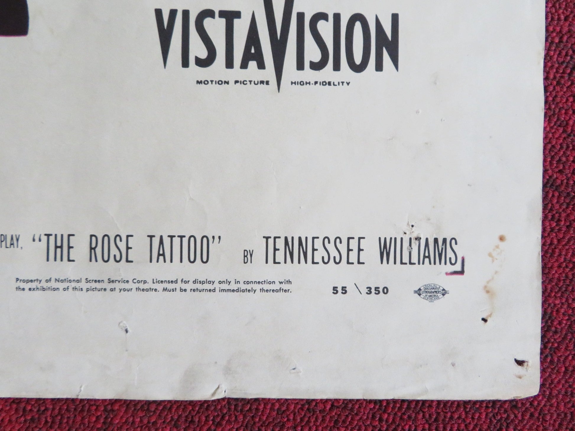 THE ROSE TATTOO FOLDED US ONE SHEET POSTER BURT LANCASTER ANNA MAGNANI 1955 Rendezvous Cinema Movie posters