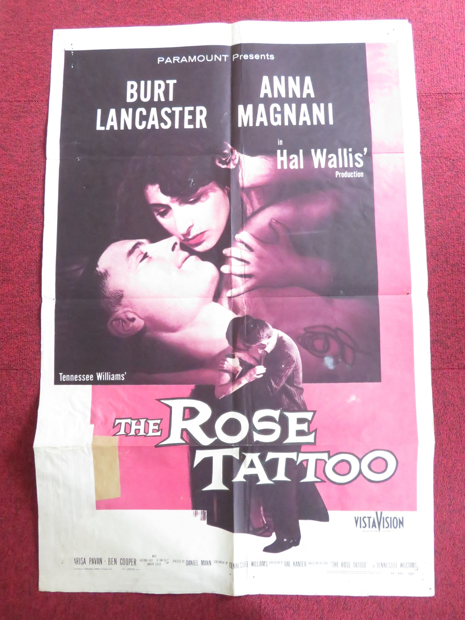 THE ROSE TATTOO FOLDED US ONE SHEET POSTER BURT LANCASTER ANNA MAGNANI 1955 Rendezvous Cinema Movie posters