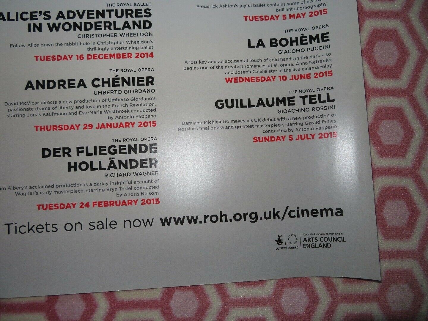 THE ROYAL OPERA HOUSE 2014/15 LIVE CINEMA SEASON QUAD (30"x 40") ROLLED POSTER Rendezvous Cinema Movie posters