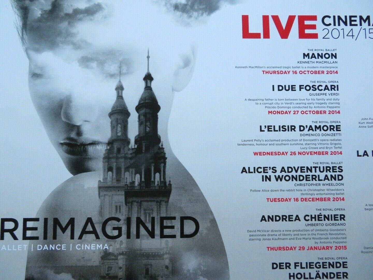 THE ROYAL OPERA HOUSE 2014/15 LIVE CINEMA SEASON QUAD (30"x 40") ROLLED POSTER Rendezvous Cinema Movie posters