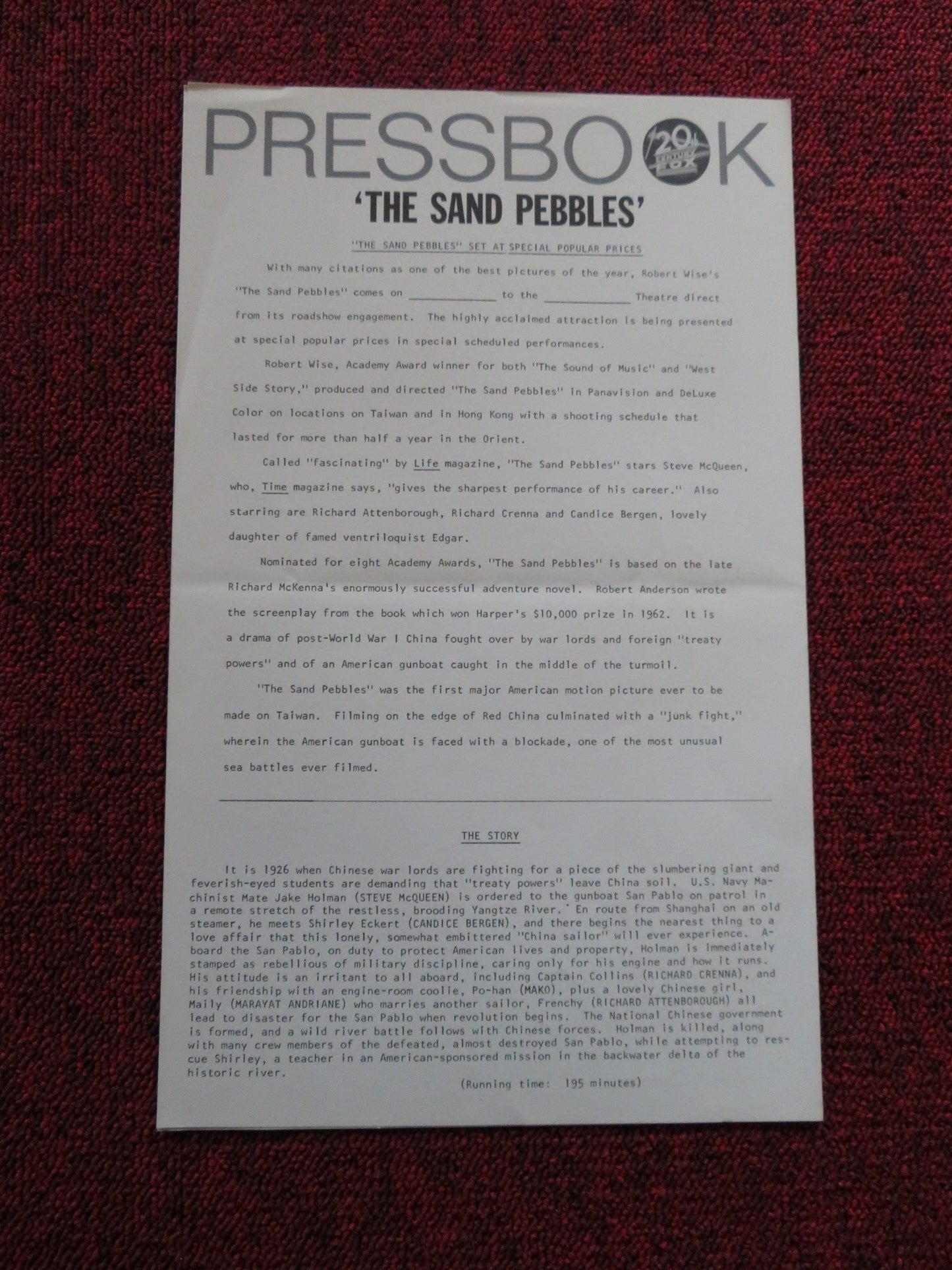 THE SAND PEBBLES US PRESSBOOK - UNCUT STEVE MCQUEEN CANDICE BERGEN 1966 Rendezvous Cinema Movie posters