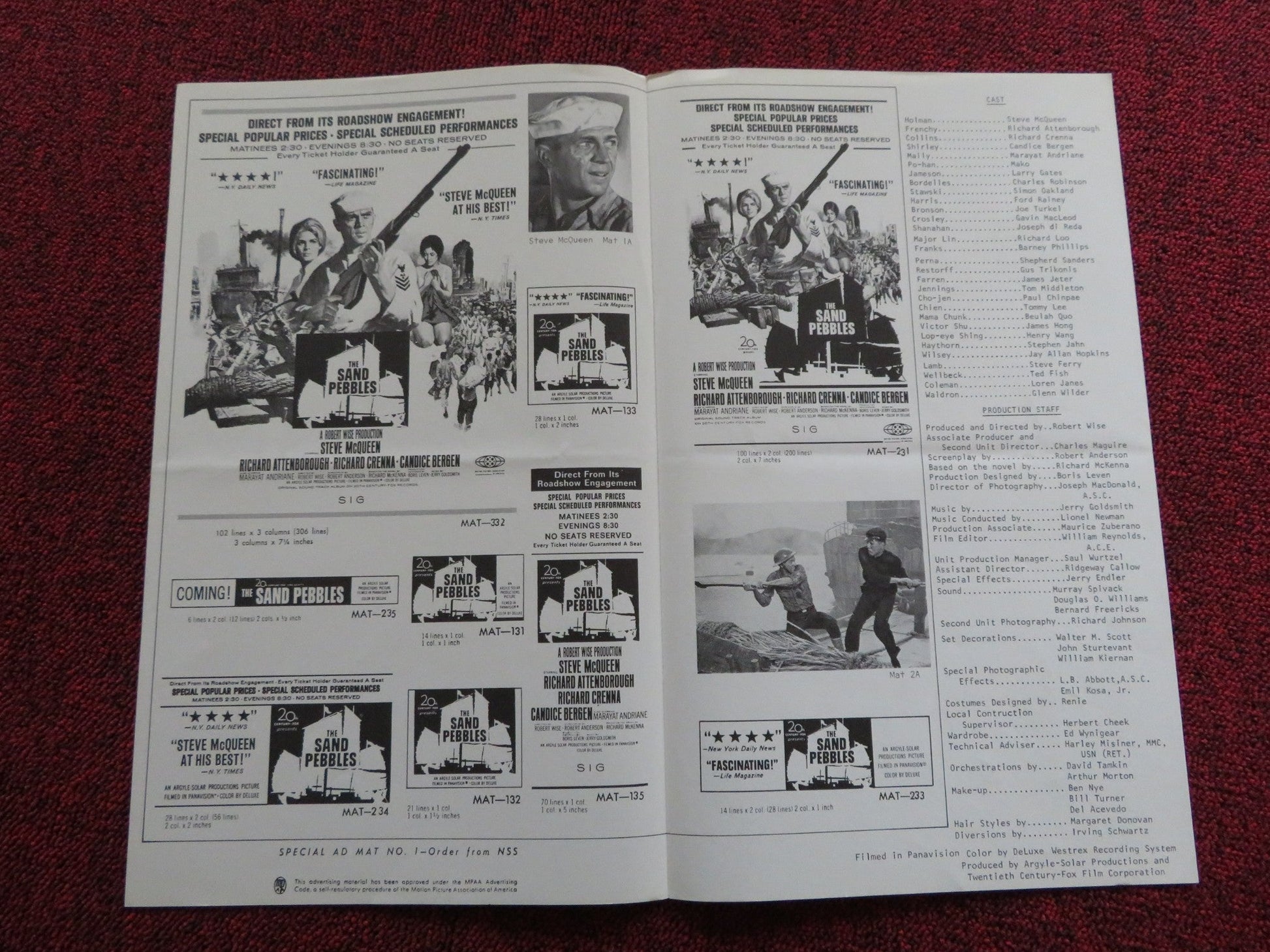 THE SAND PEBBLES US PRESSBOOK - UNCUT STEVE MCQUEEN CANDICE BERGEN 1966 Rendezvous Cinema Movie posters