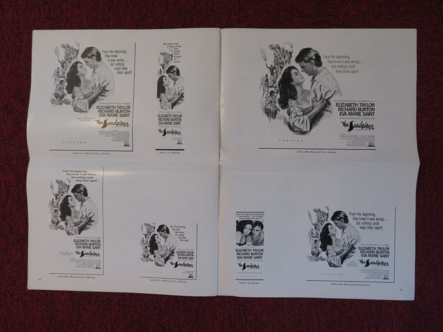 THE SANDPIPER UNCUT MGM FOLDED PRESS BOOK ELIZABETH TAYLOR RICHARD BURTON 1965 Rendezvous Cinema Movie posters