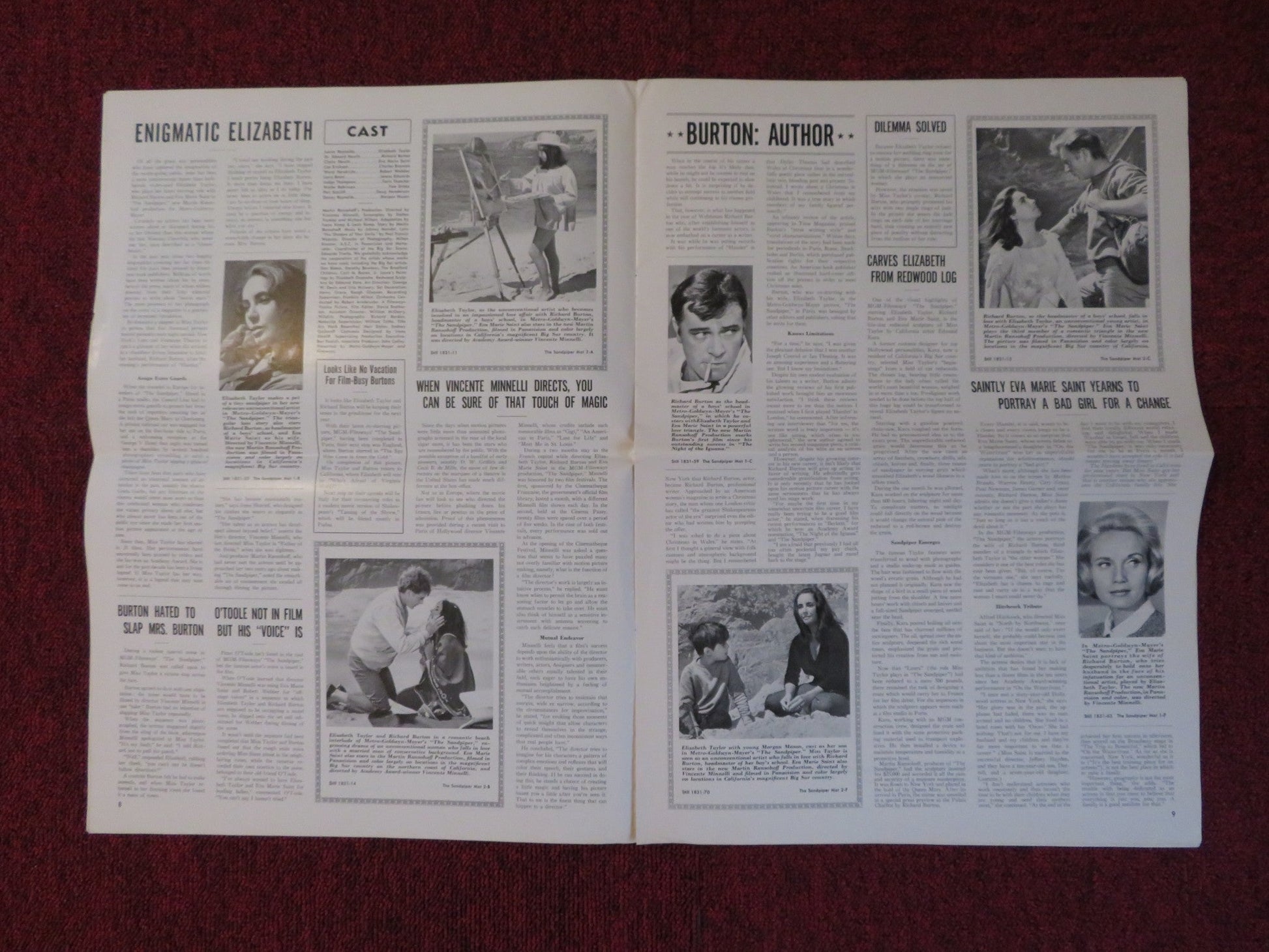THE SANDPIPER UNCUT MGM FOLDED PRESS BOOK ELIZABETH TAYLOR RICHARD BURTON 1965 Rendezvous Cinema Movie posters