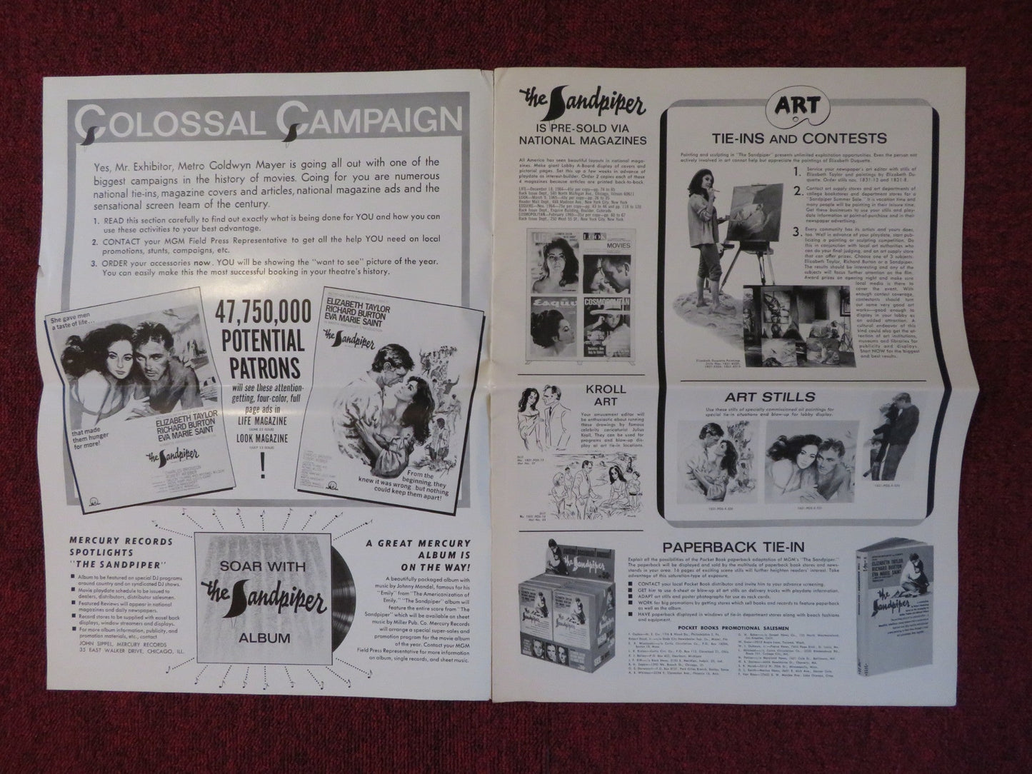 THE SANDPIPER UNCUT MGM FOLDED PRESS BOOK ELIZABETH TAYLOR RICHARD BURTON 1965 Rendezvous Cinema Movie posters