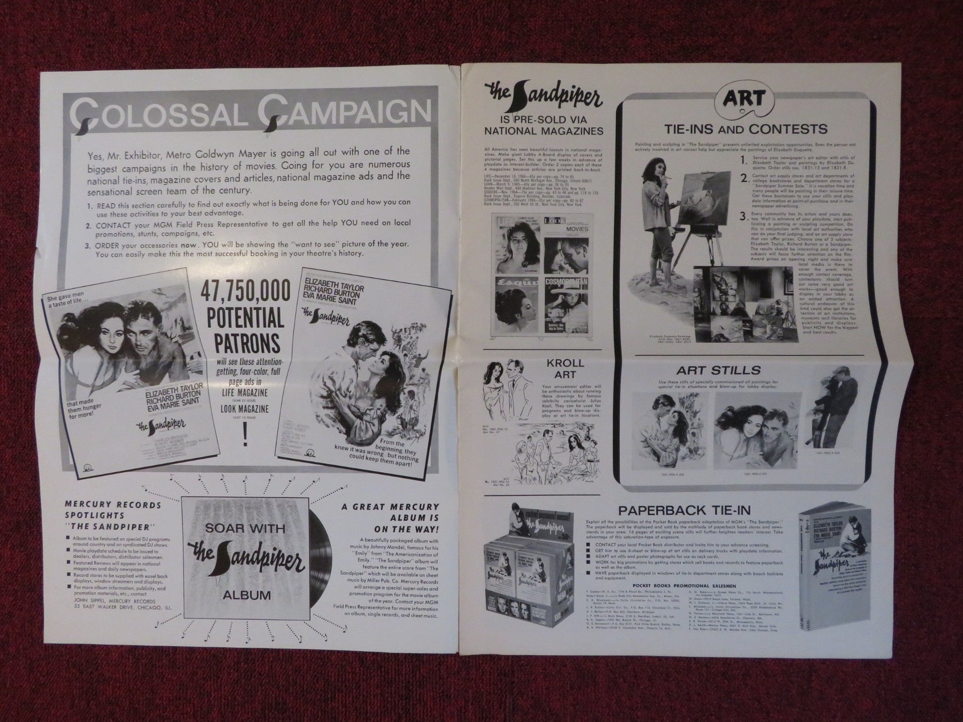THE SANDPIPER UNCUT MGM FOLDED PRESS BOOK ELIZABETH TAYLOR RICHARD BURTON 1965 Rendezvous Cinema Movie posters