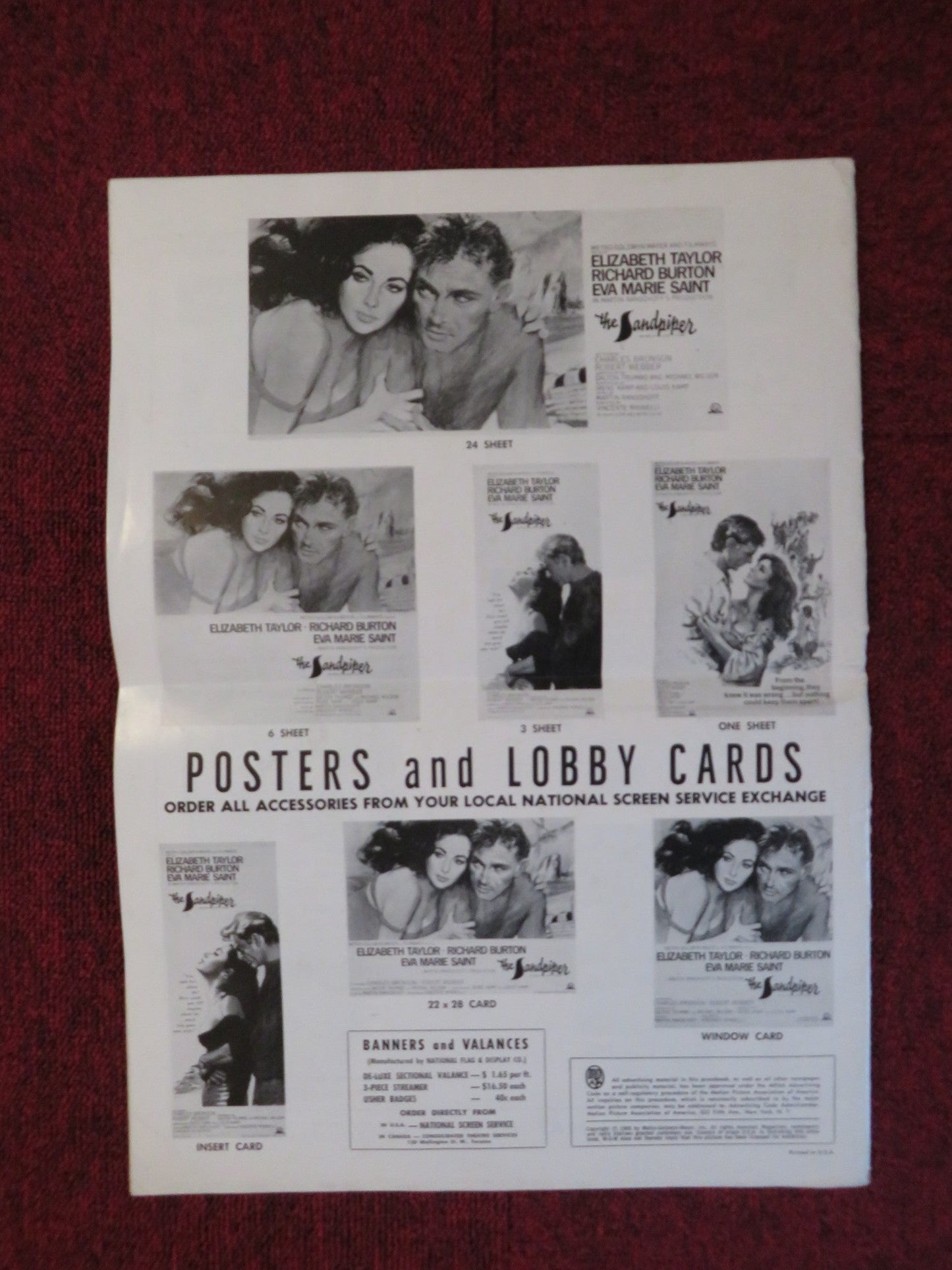 THE SANDPIPER UNCUT MGM FOLDED PRESS BOOK ELIZABETH TAYLOR RICHARD BURTON 1965 Rendezvous Cinema Movie posters